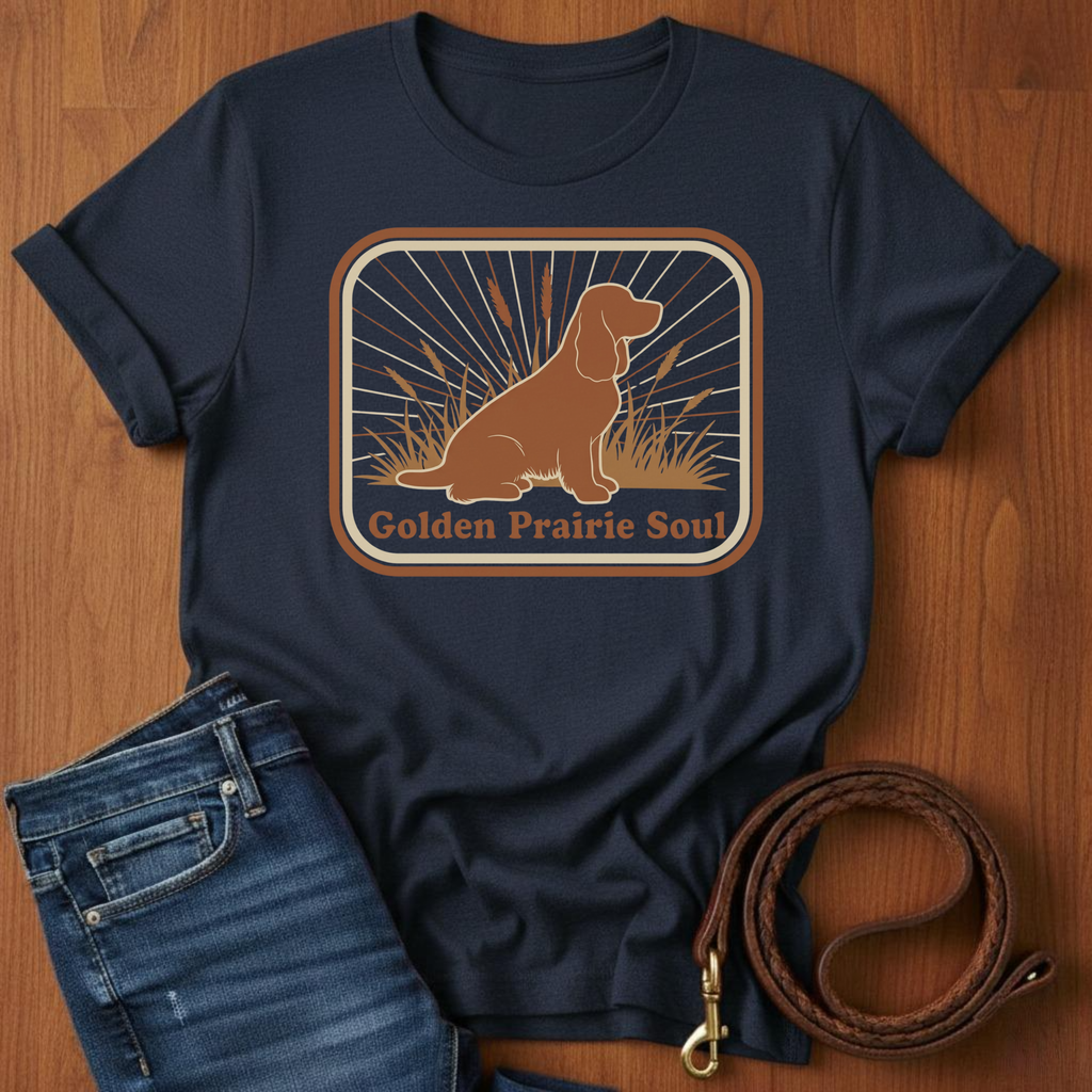 Golden Prairie Soul Spaniel T-Shirt — detail view — Always My Dog