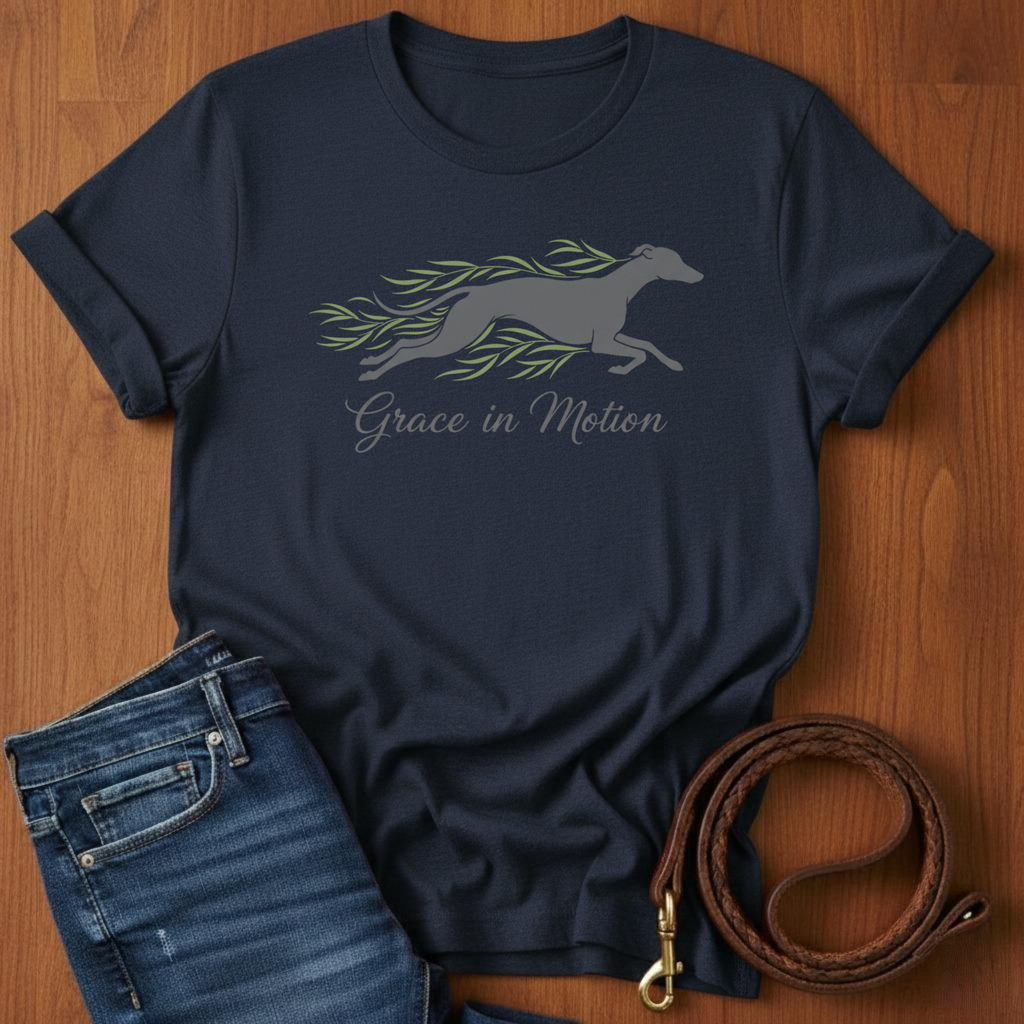 Grace In Motion Greyhound T-Shirt — detail view — Always My Dog