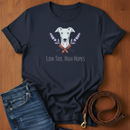Low Tide.  High Hopes Greyhound T-Shirt — detail view — Always My Dog