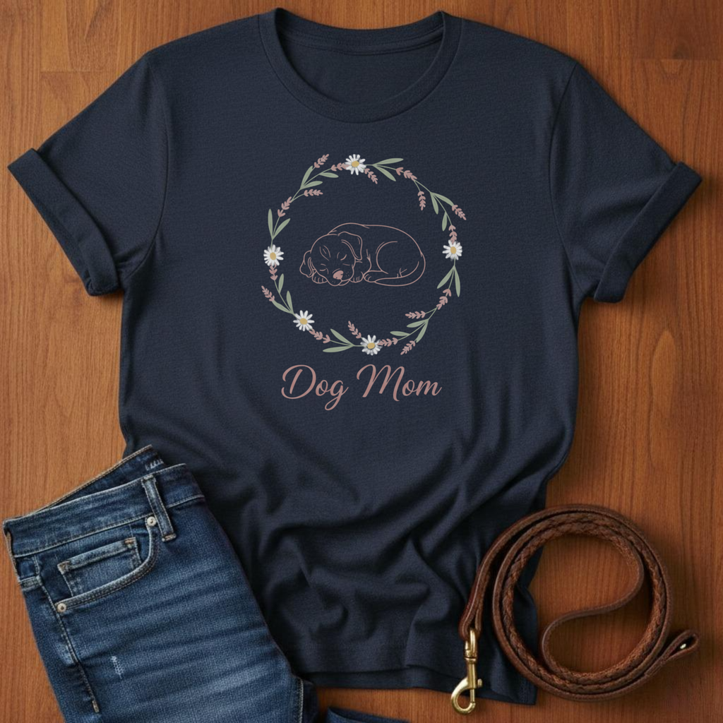 Dog Mom Botanical Wreath T-Shirt — detail view — Always My Dog