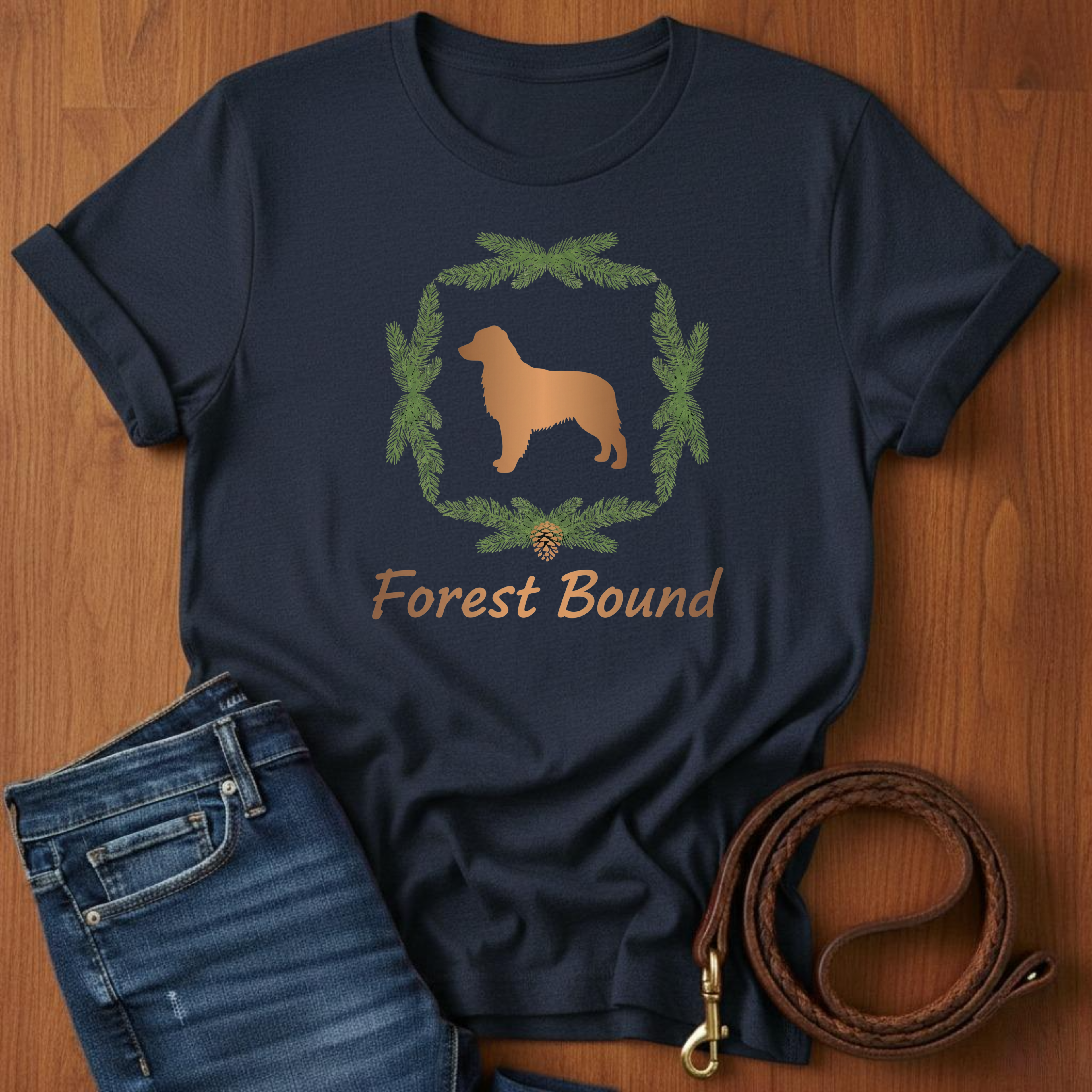 Forest Bound Golden Retriever T-Shirt — detail view — Always My Dog