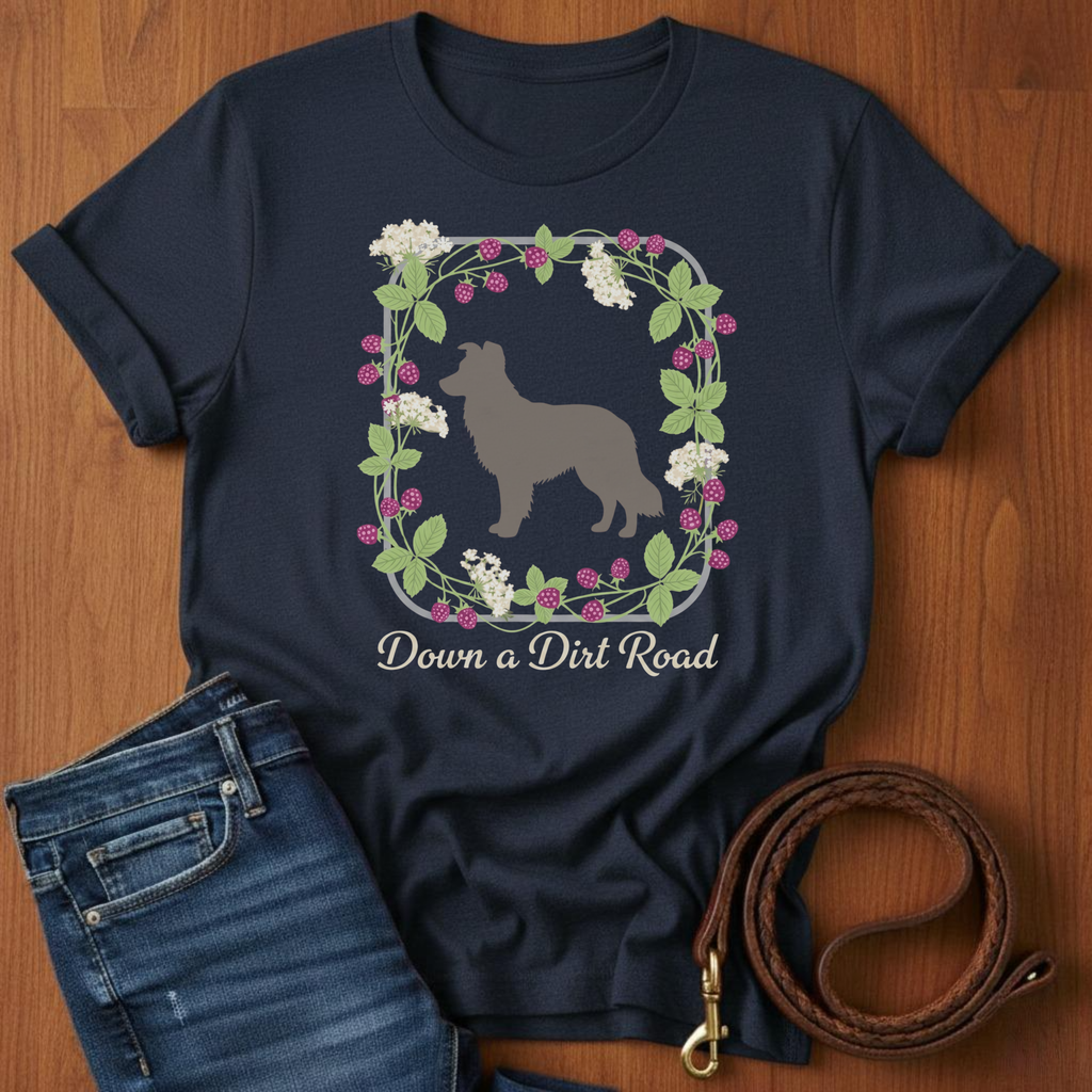 Down a Dirt Road Border Collie T-Shirt — detail view — Always My Dog