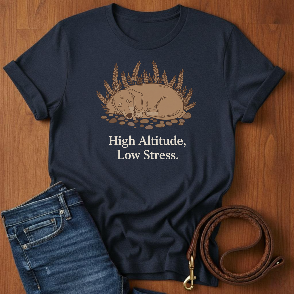 High Altitude, Low Stress T-Shirt — detail view — Always My Dog