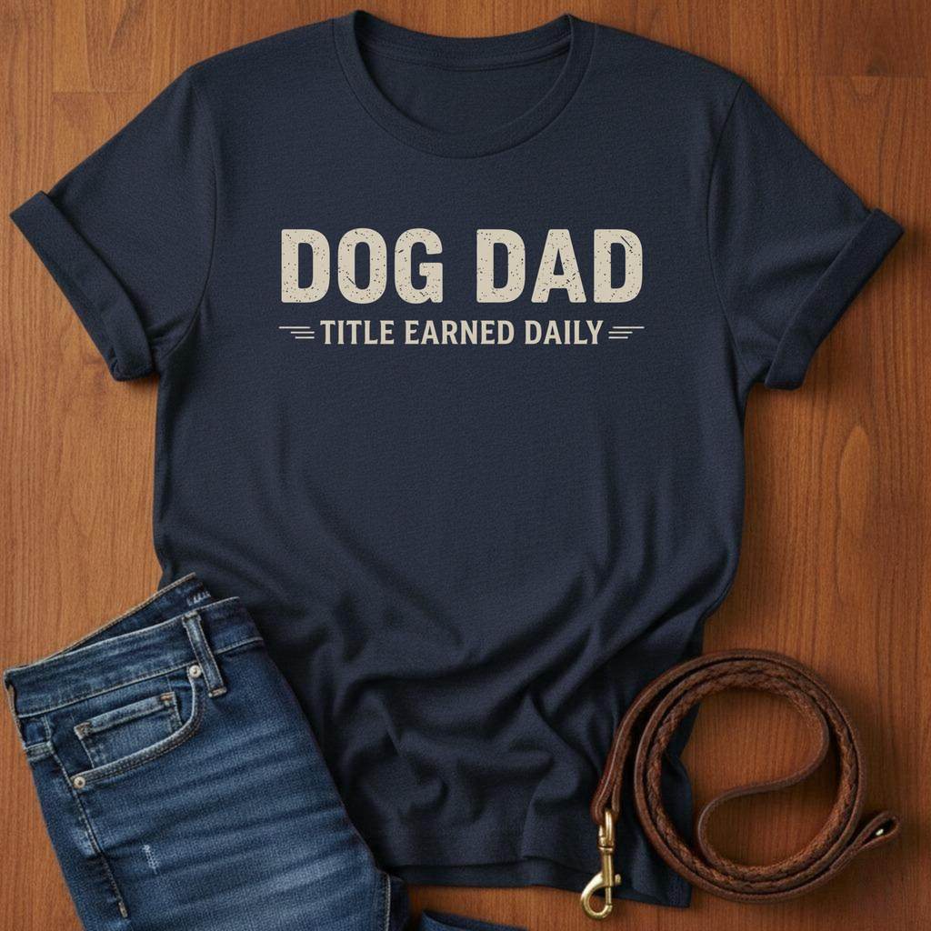 Dog Dad, Title Earned Daily T-Shirt — detail view — Always My Dog