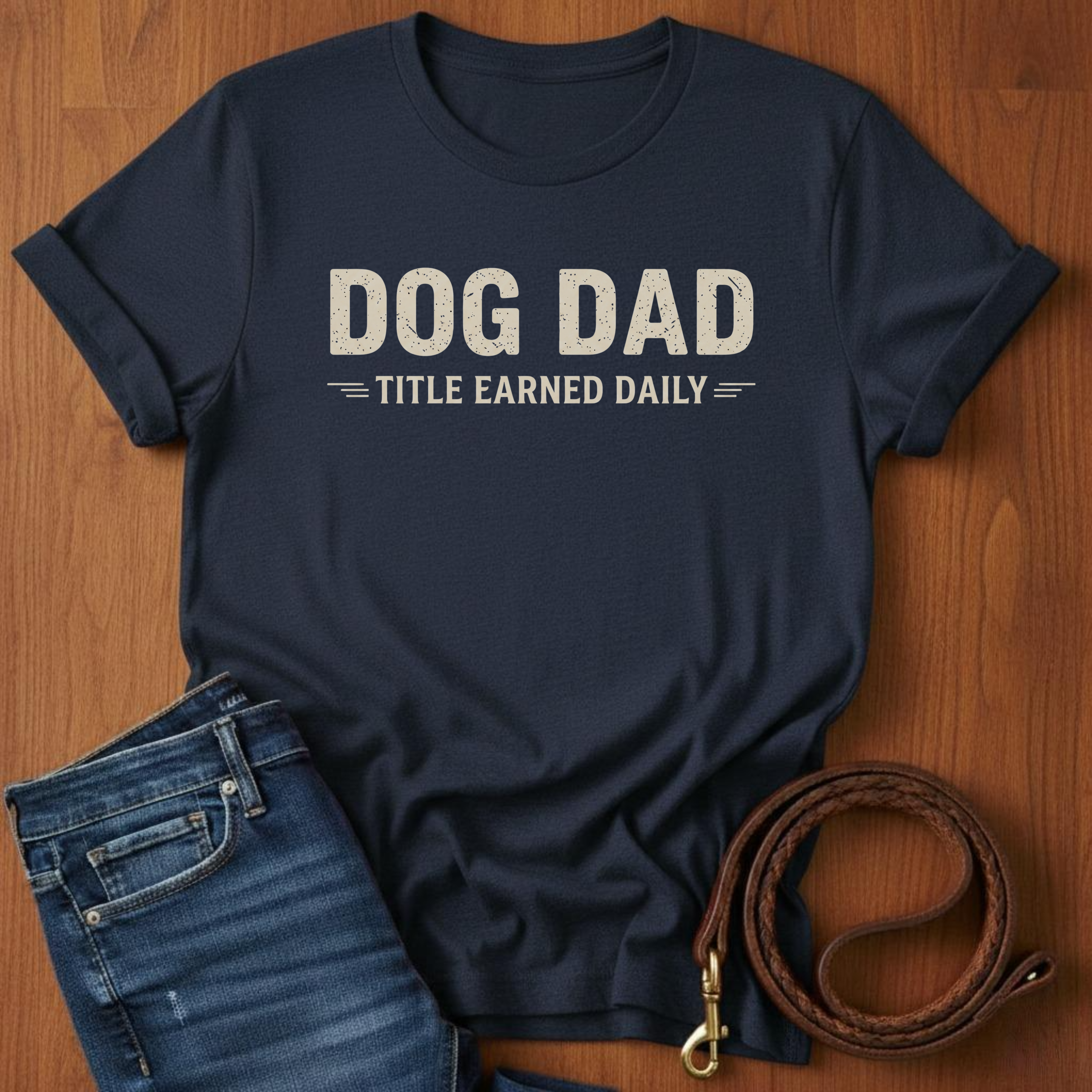 Dog Dad, Title Earned Daily T-Shirt — detail view — Always My Dog