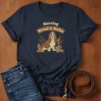Morning Bread and Walks Basset Hound T-Shirt — alternate color — Always My Dog