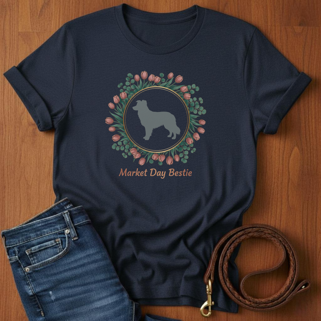 Market Day Bestie Border Collie T-Shirt — detail view — Always My Dog