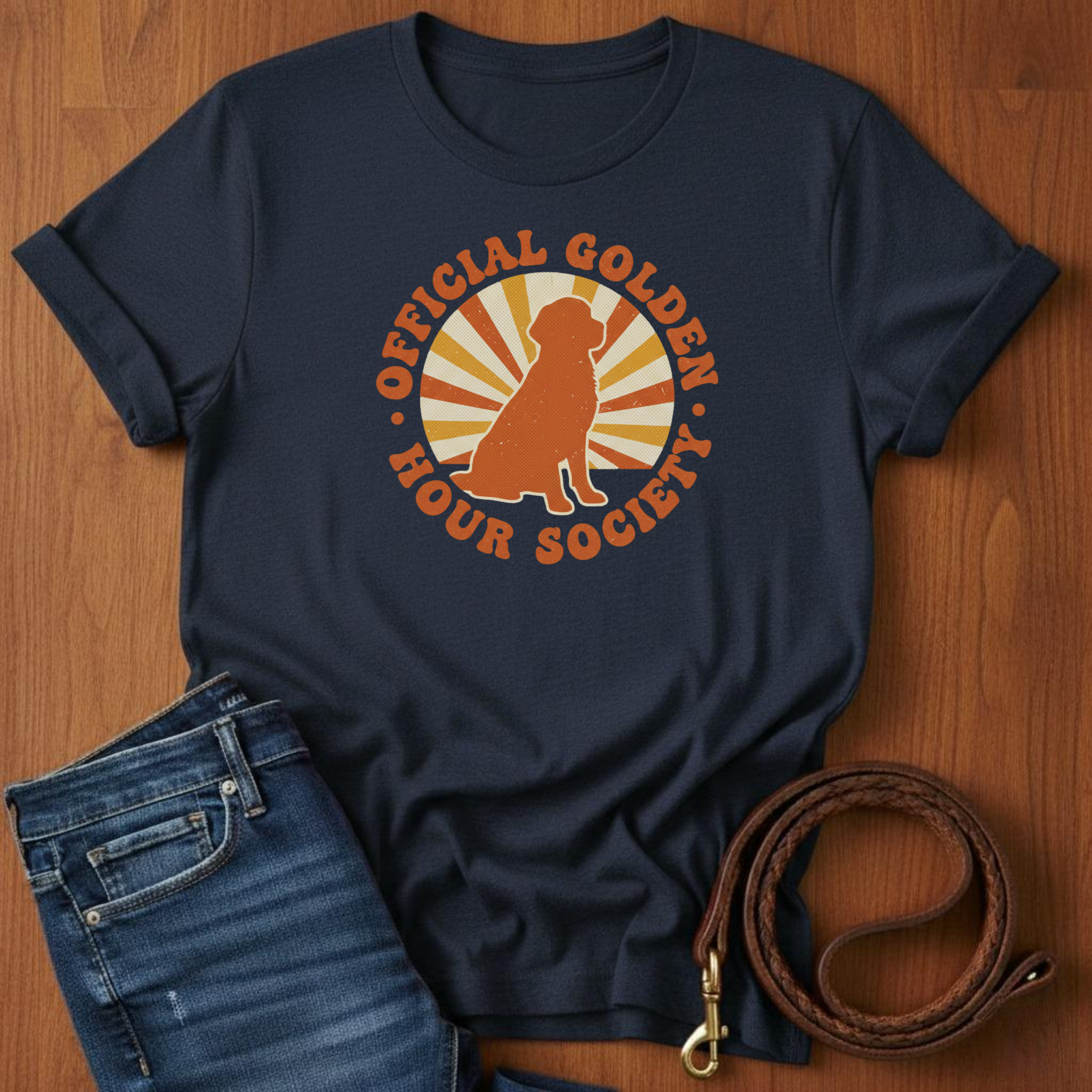 Official Golden Hour Society Golden Retriever T-Shirt — lifestyle shot — Always My Dog
