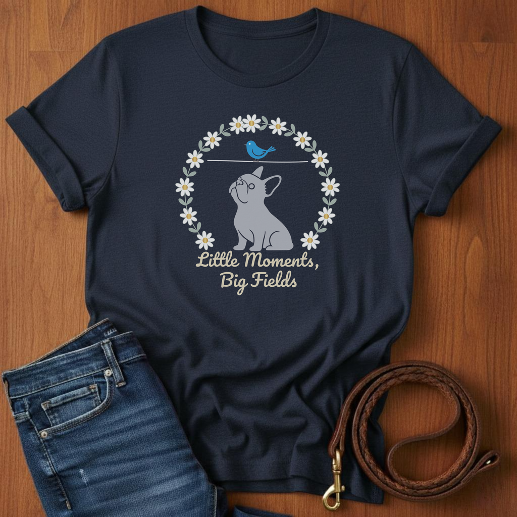 Little Moments, Big Fields French Bulldog T-Shirt — detail view — Always My Dog