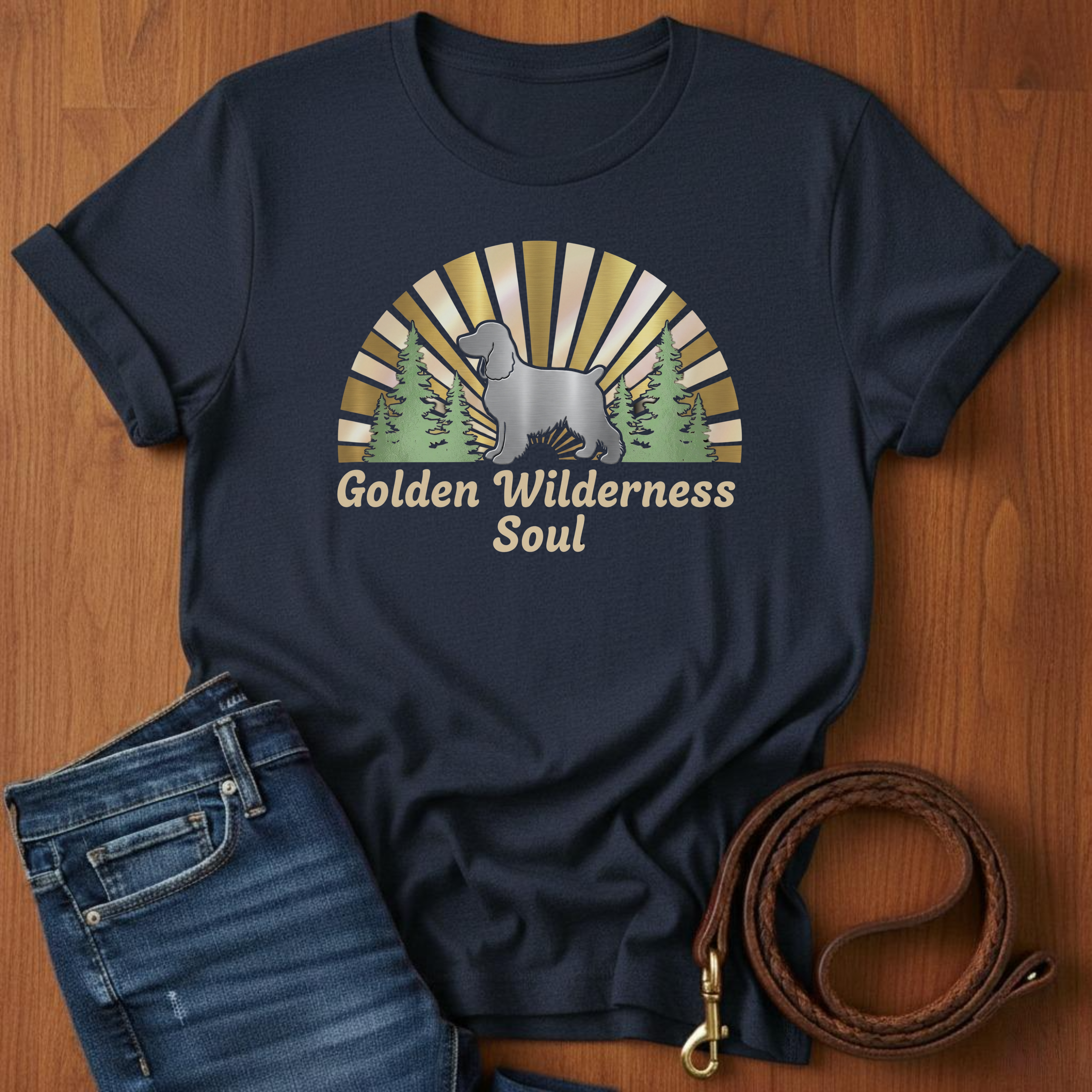 Golden Wilderness Soul Spaniel T-Shirt — detail view — Always My Dog