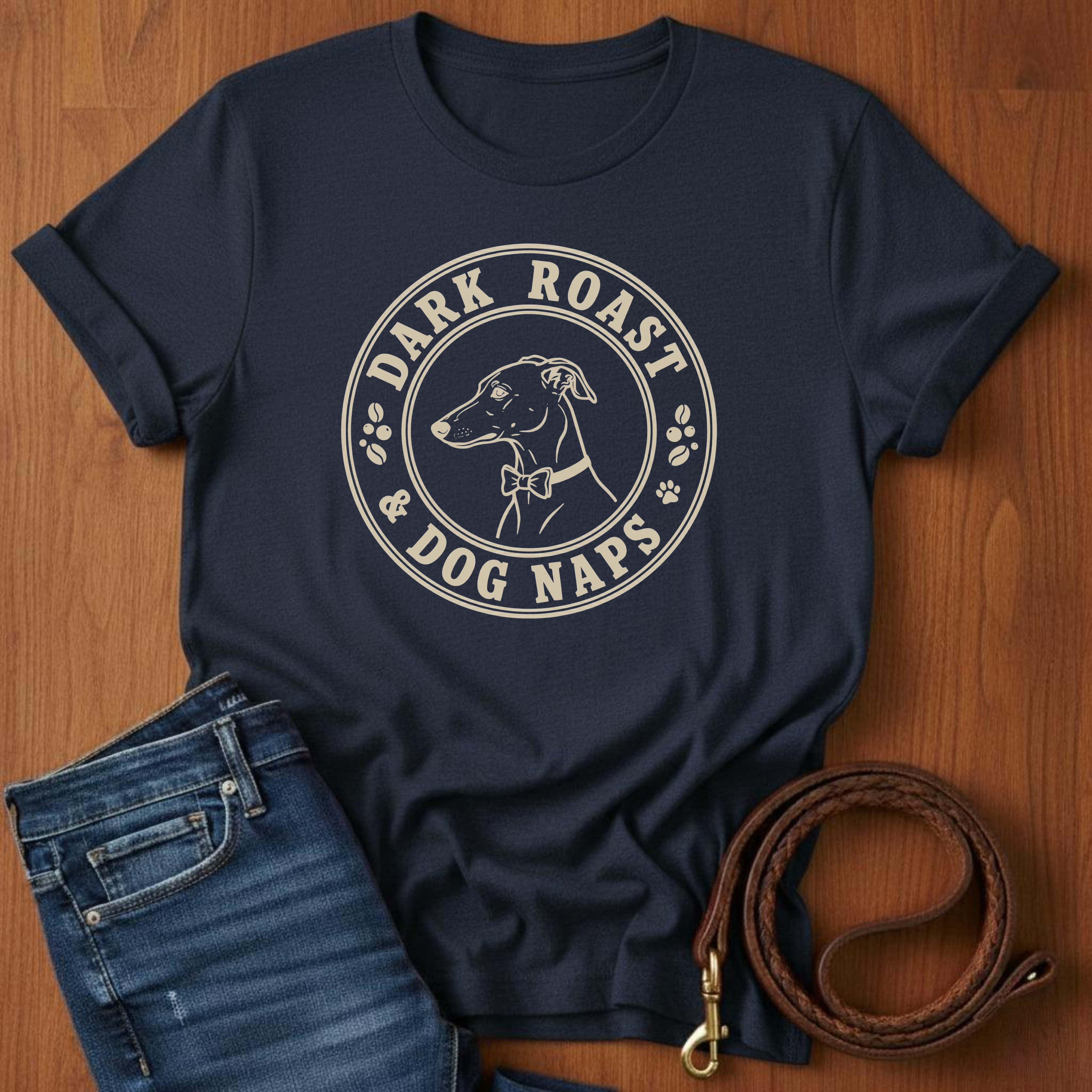 Dark Roast Dog Naps T-Shirt — detail view — Always My Dog
