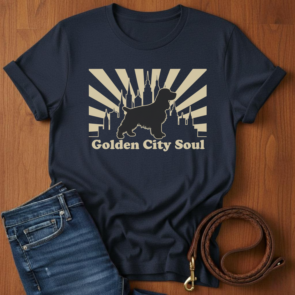 Golden City Soul Spaniel T-Shirt — detail view — Always My Dog