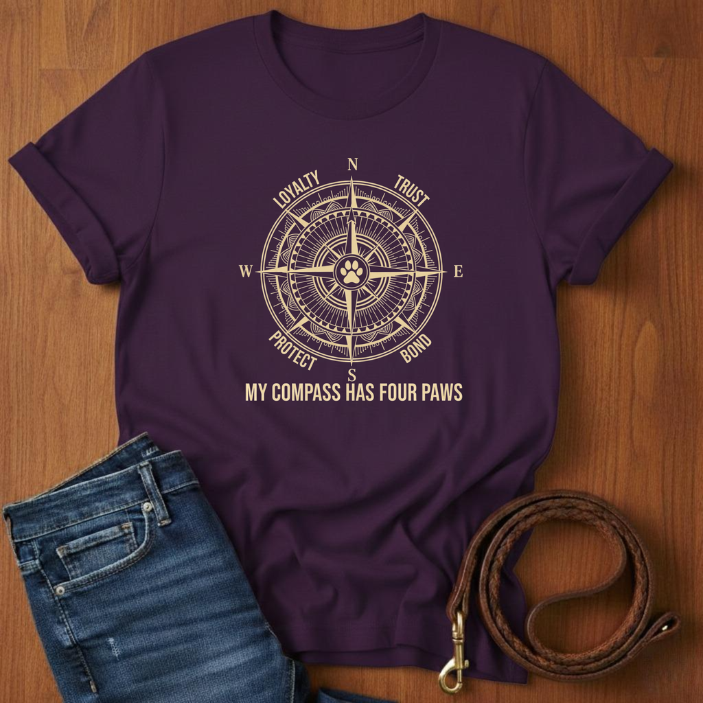 My Compass Has Four Paws T-Shirt — close-up — Always My Dog
