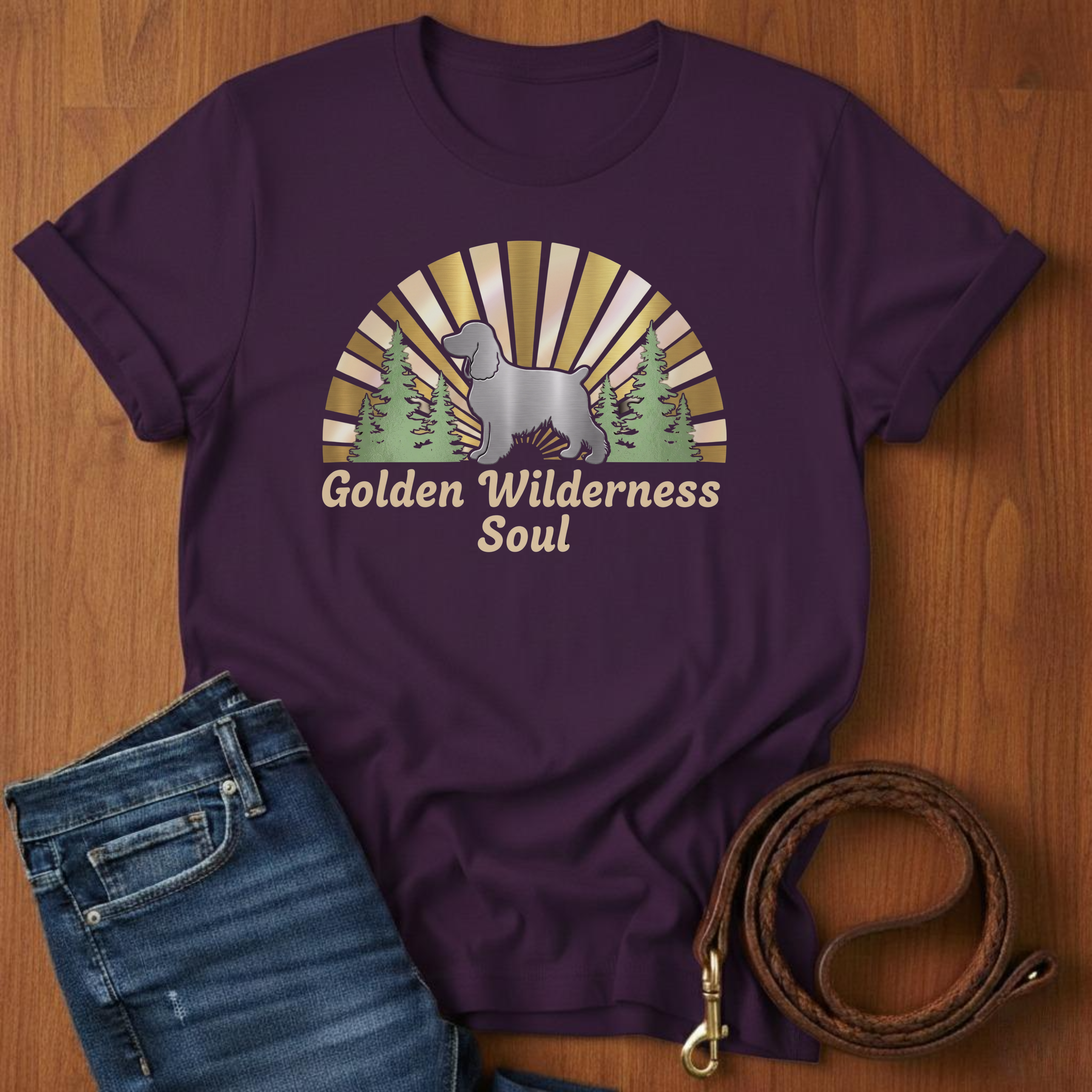 Golden Wilderness Soul Spaniel T-Shirt — detail view — Always My Dog