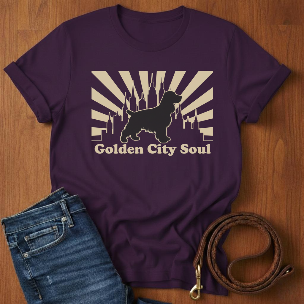 Golden City Soul Spaniel T-Shirt — detail view — Always My Dog