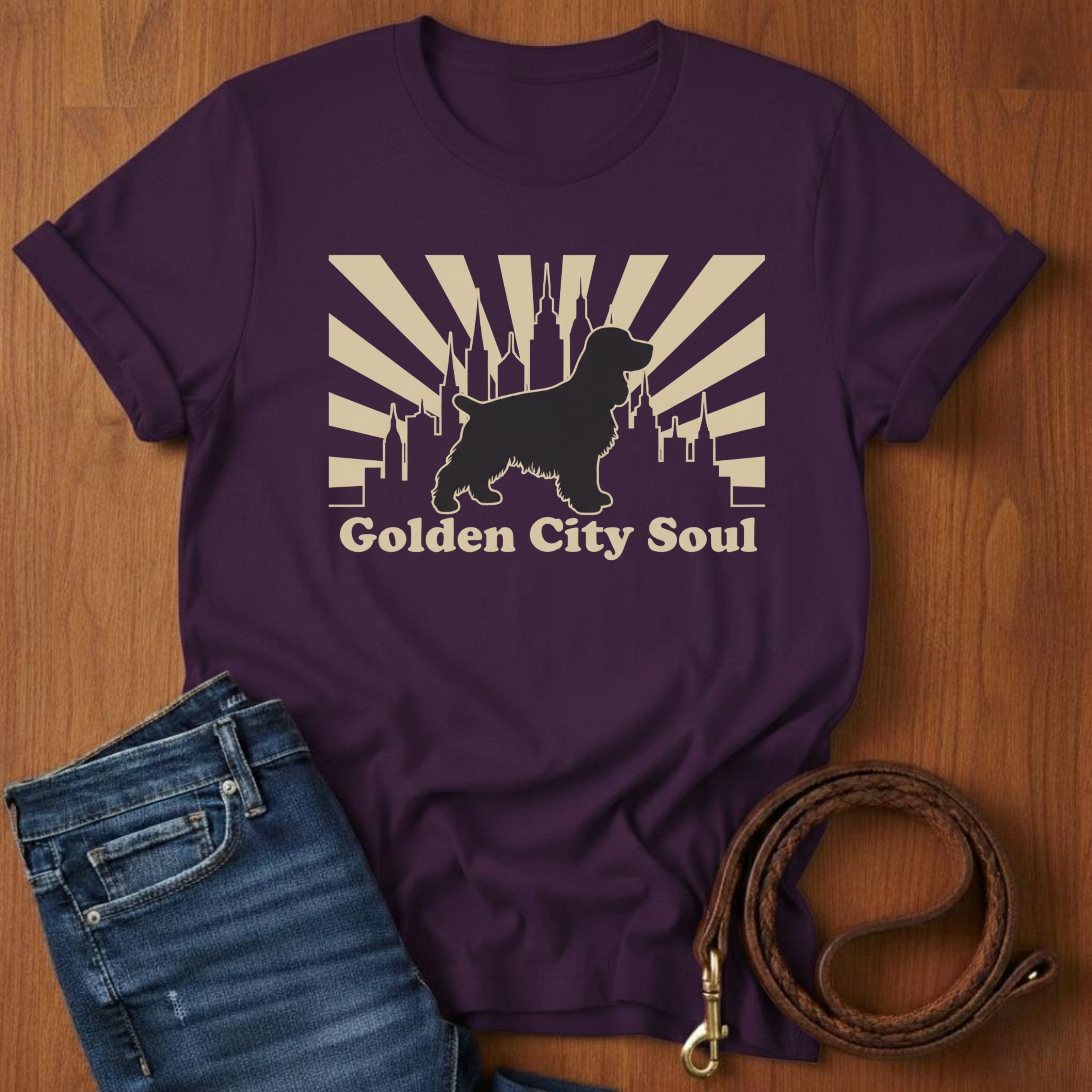 Golden City Soul Spaniel T-Shirt — detail view — Always My Dog