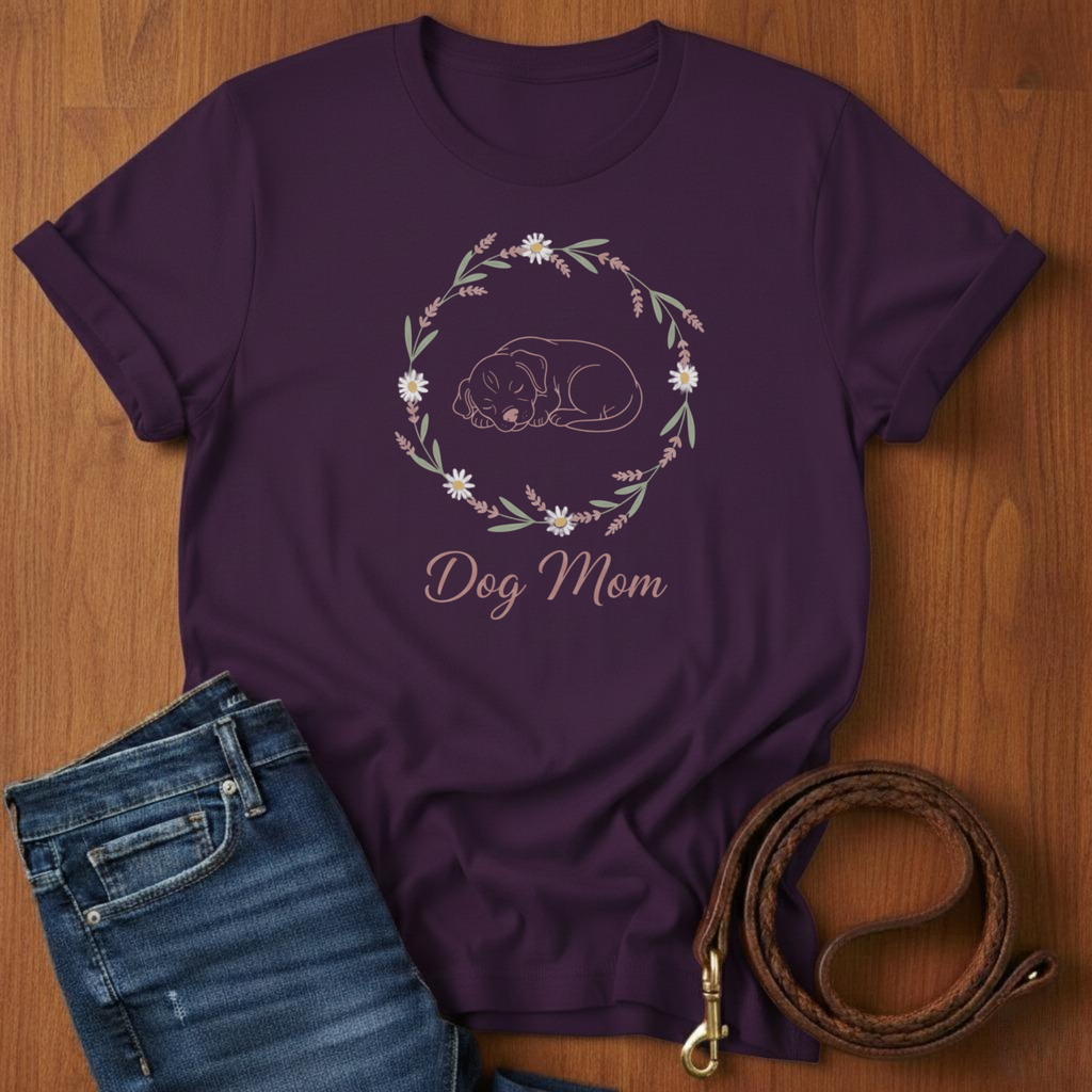 Dog Mom Botanical Wreath T-Shirt — detail view — Always My Dog