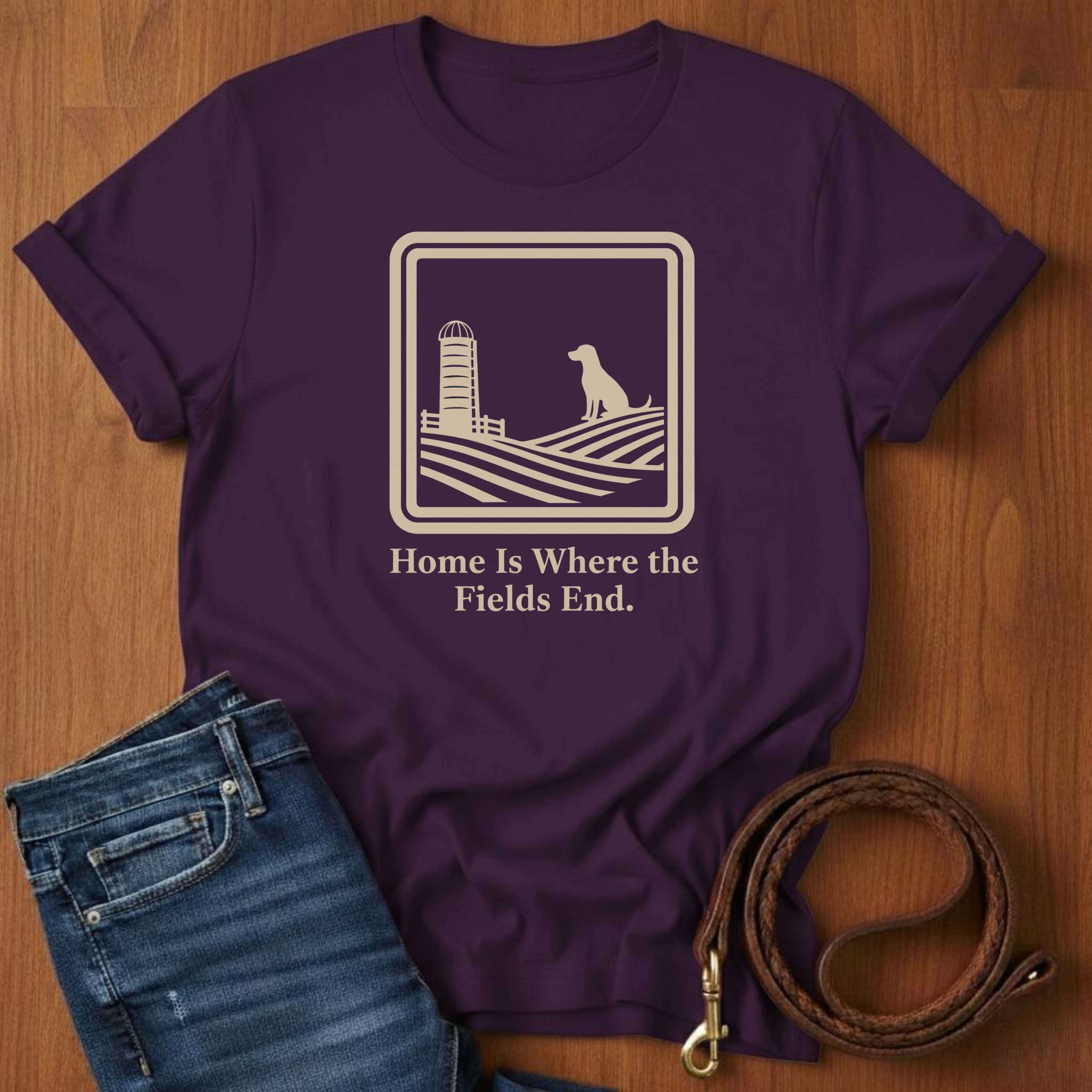 Home Is Where The Field Ends T-Shirt — close-up — Always My Dog