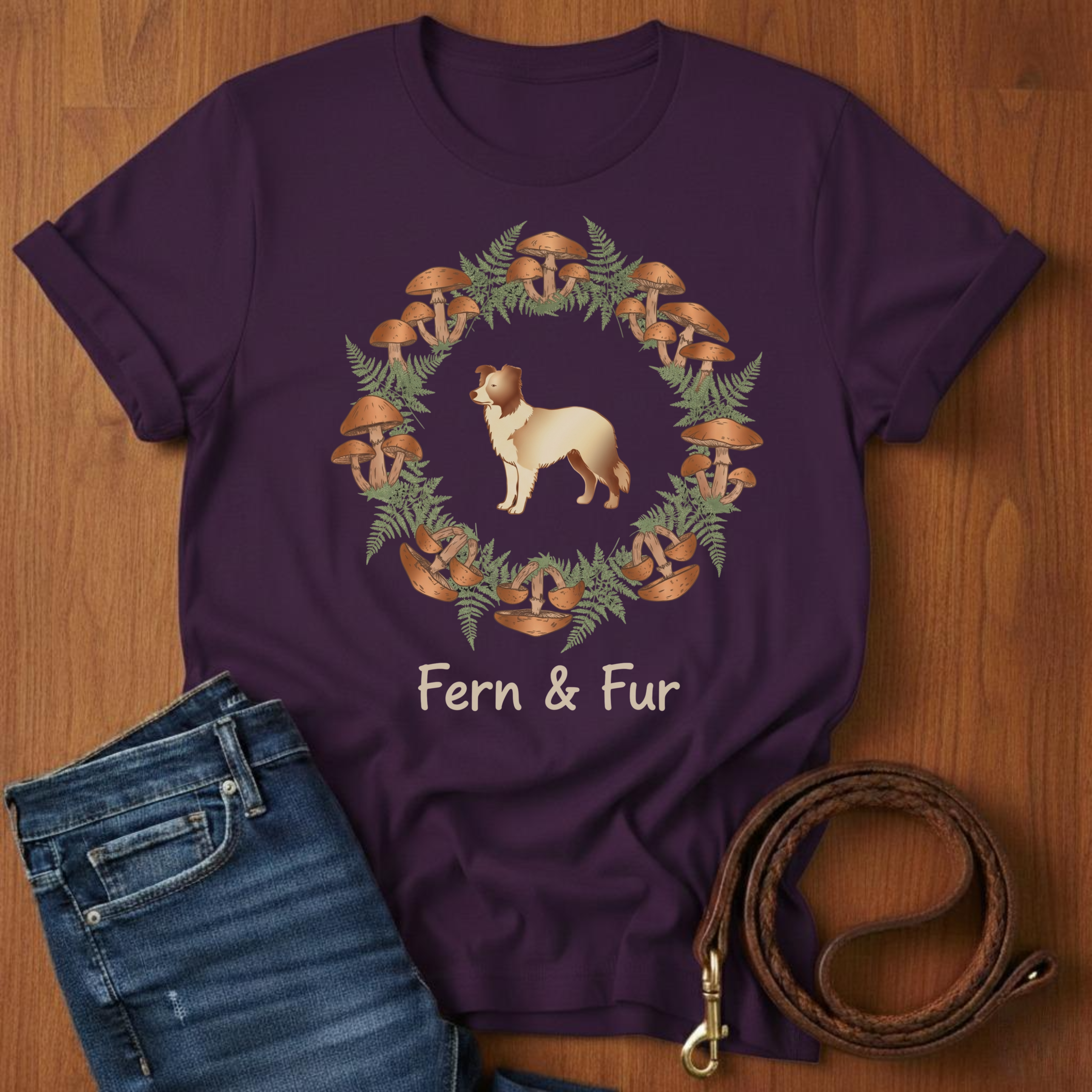 Fern and Fur Border Collie T-Shirt — close-up — Always My Dog
