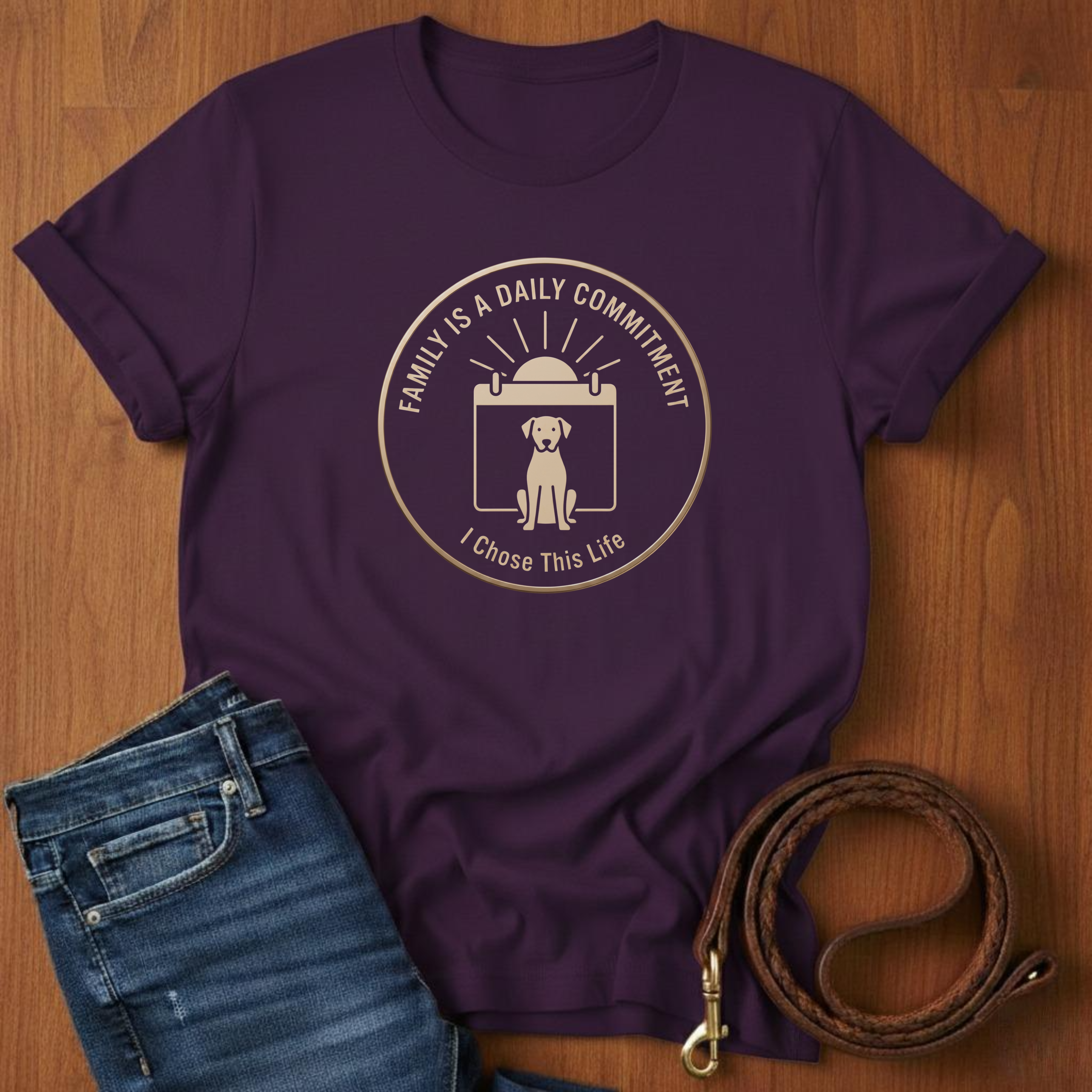 Family Is A Daily Commitment T-Shirt — close-up — Always My Dog