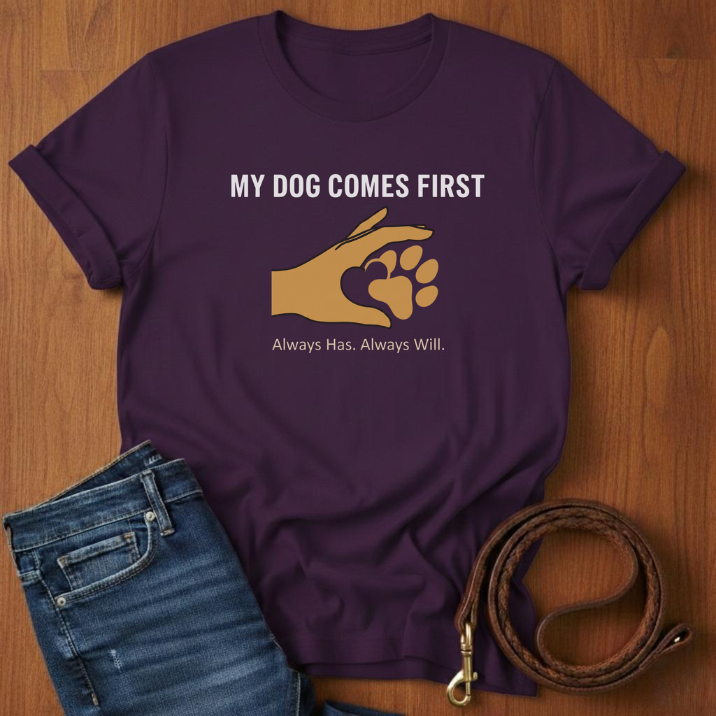 My Dog Comes First Hand Heart T-Shirt — detail view — Always My Dog