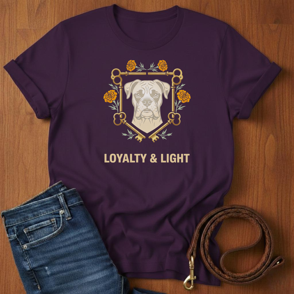 Loyalty and Light Boxer T-Shirt — detail view — Always My Dog