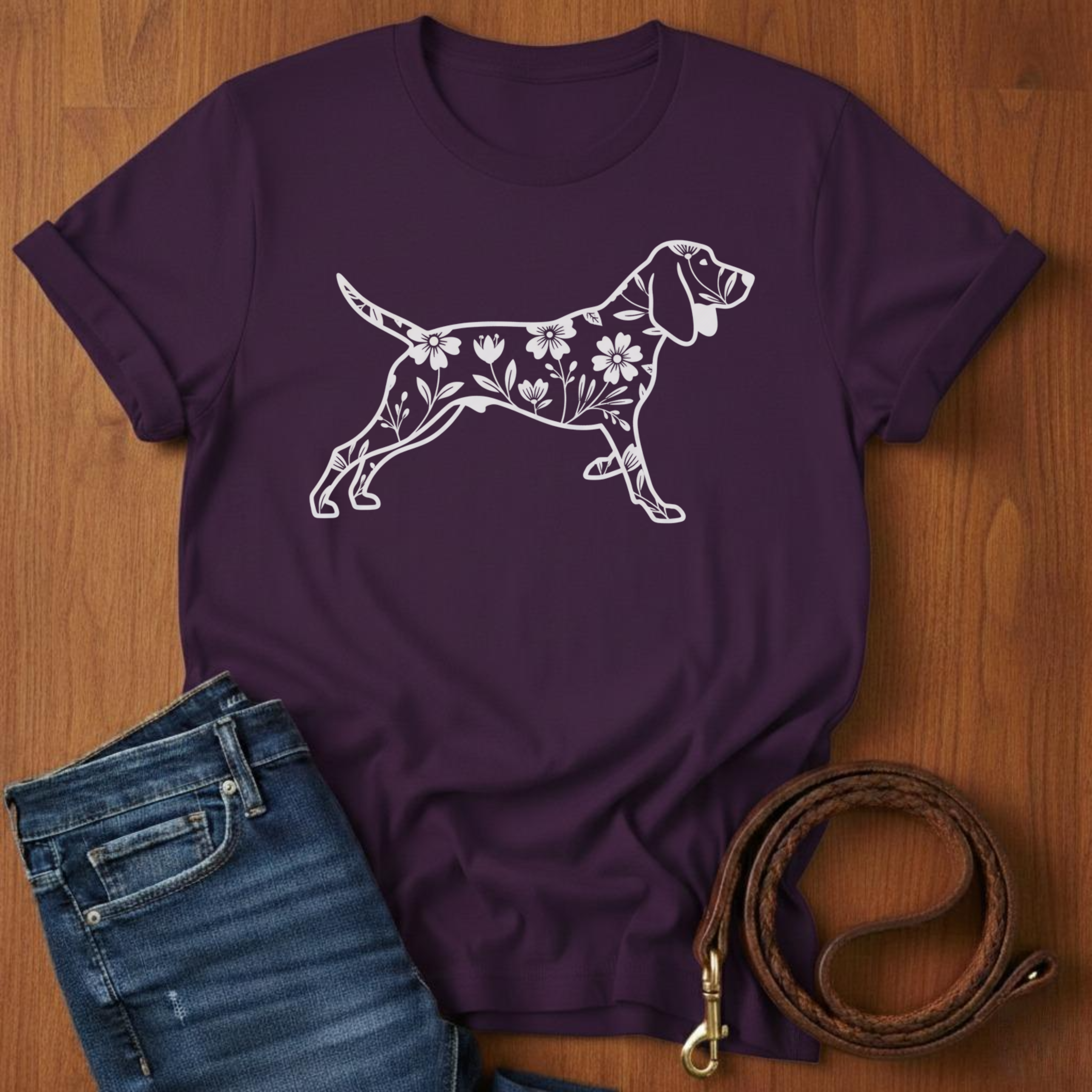 Flower Beagle T-Shirt — detail view — Always My Dog