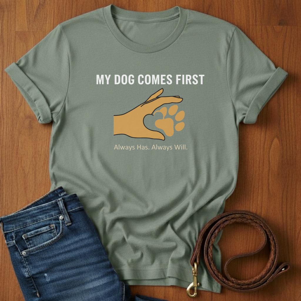 My Dog Comes First Hand Heart T-Shirt — dog lover t-shirt by Always My Dog