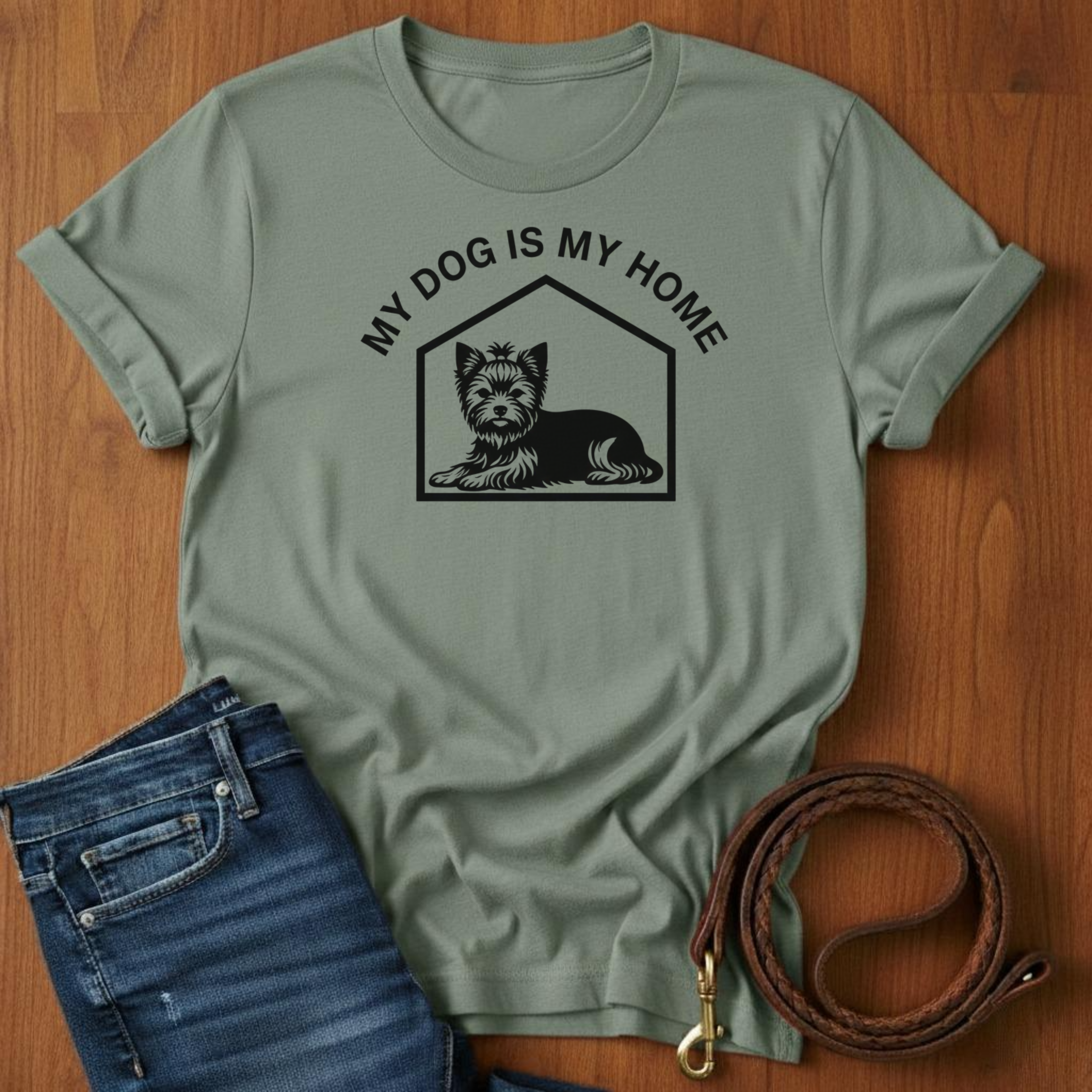 My Dog Is My Home Yorkshire Terrier T-Shirt — lifestyle shot — Always My Dog