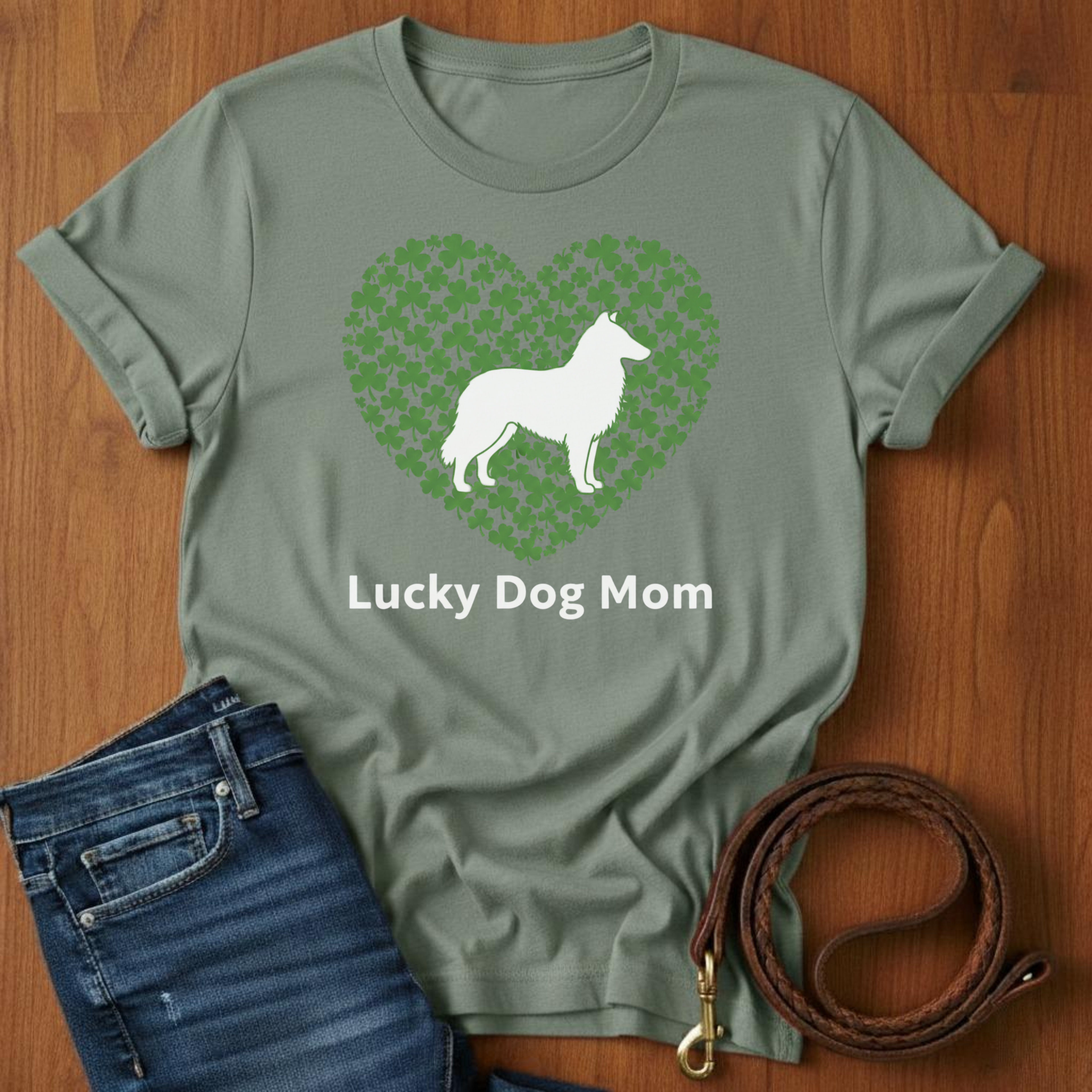 Lucky Dog Mom Sheltie T-Shirt — lifestyle shot — Always My Dog