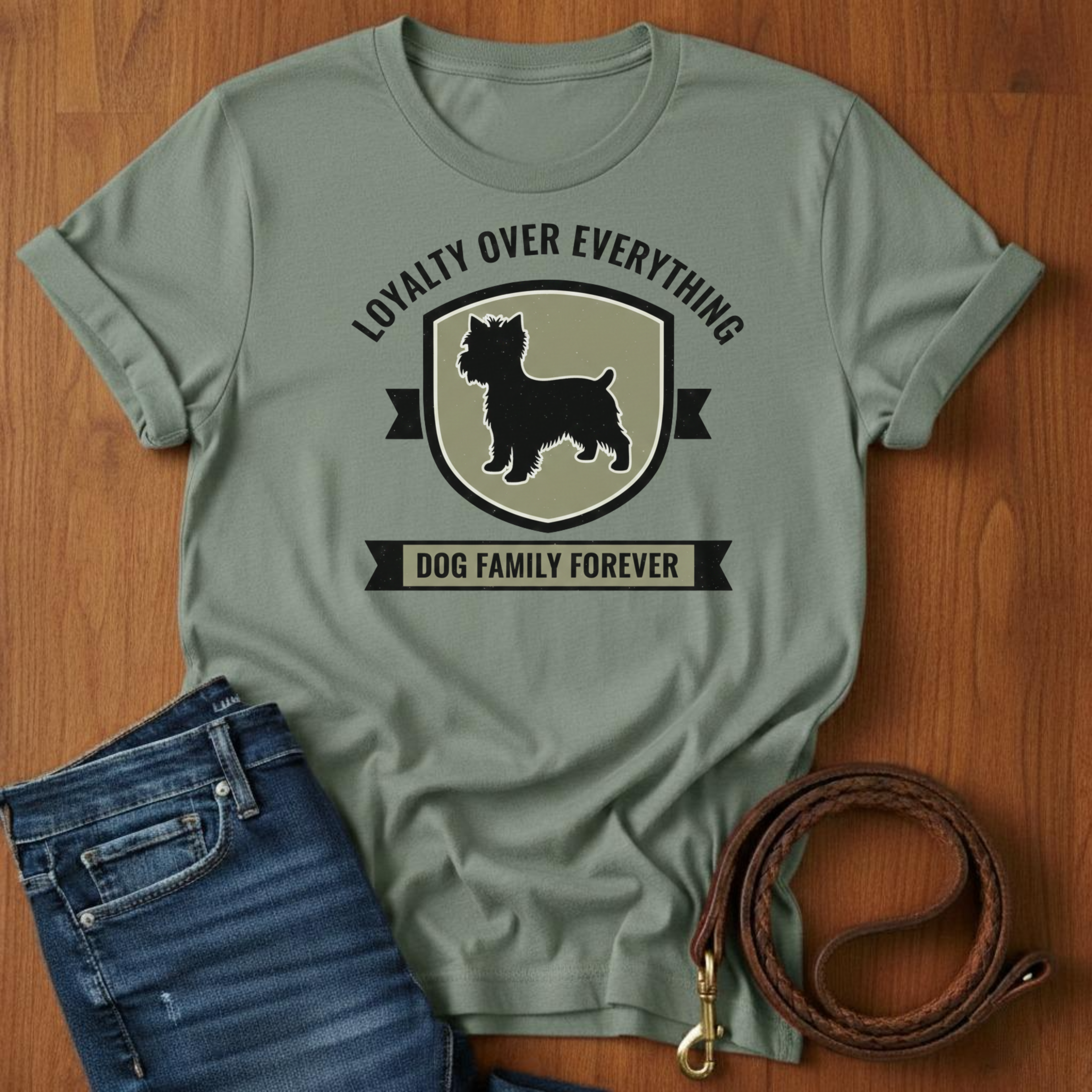 Loyalty Over Everything Yorkshire Terrier T-Shirt — lifestyle shot — Always My Dog
