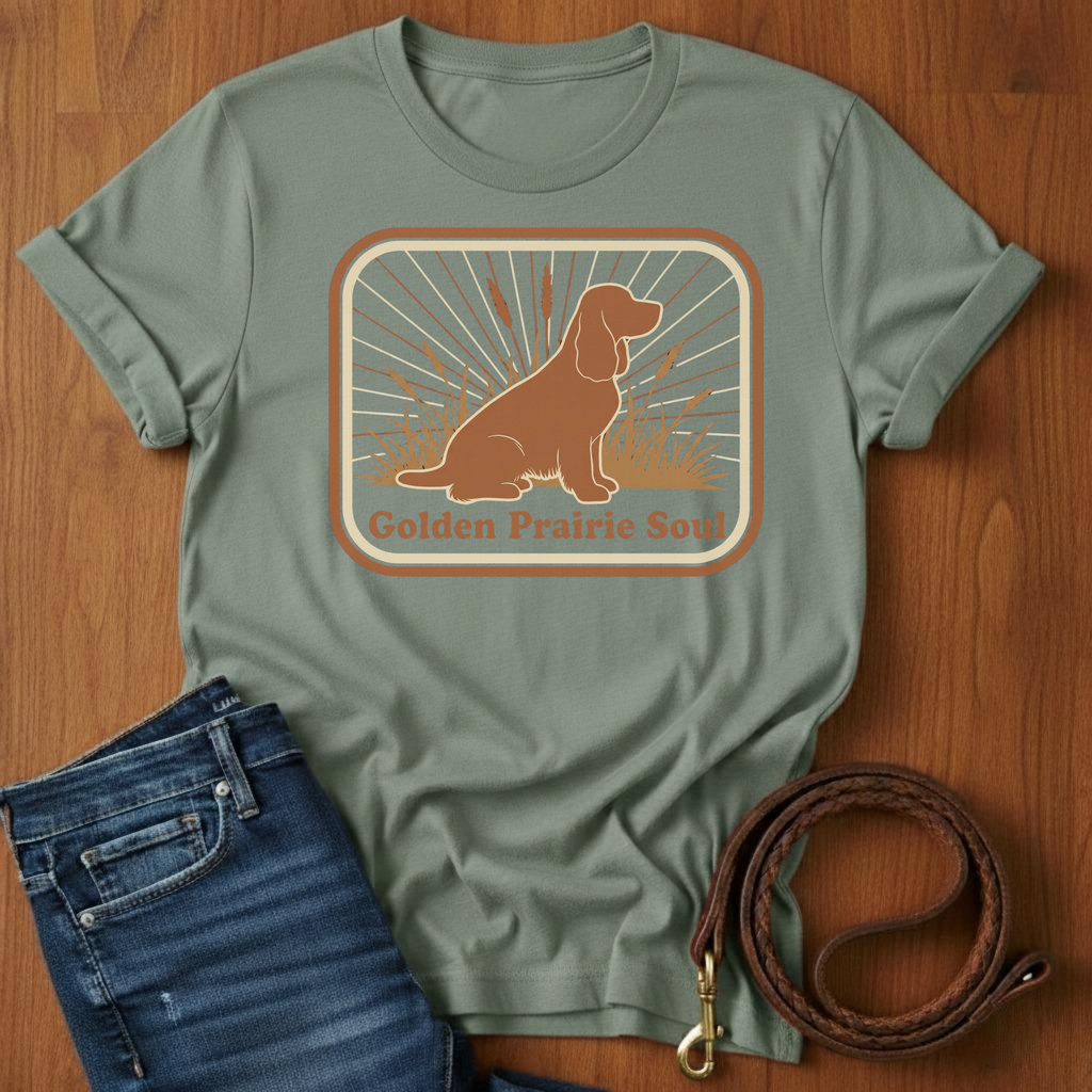 Golden Prairie Soul Spaniel T-Shirt — lifestyle shot — Always My Dog