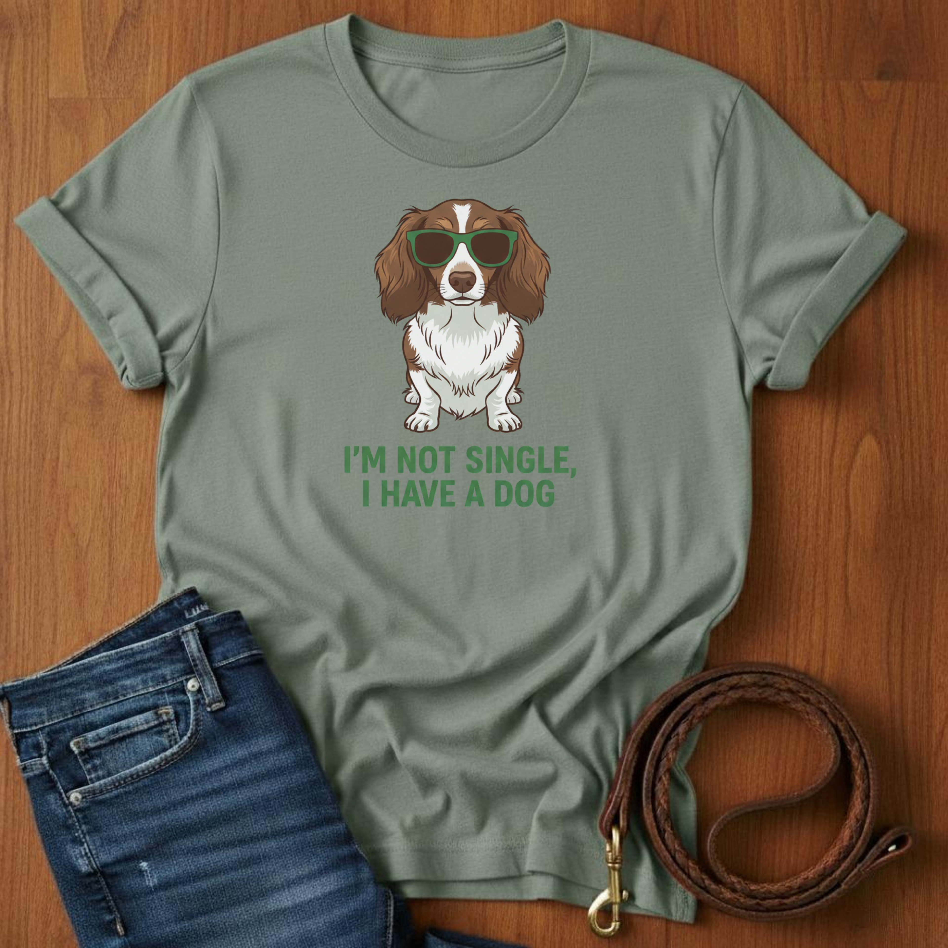 I'm Not Single Dachshund T-Shirt — lifestyle shot — Always My Dog