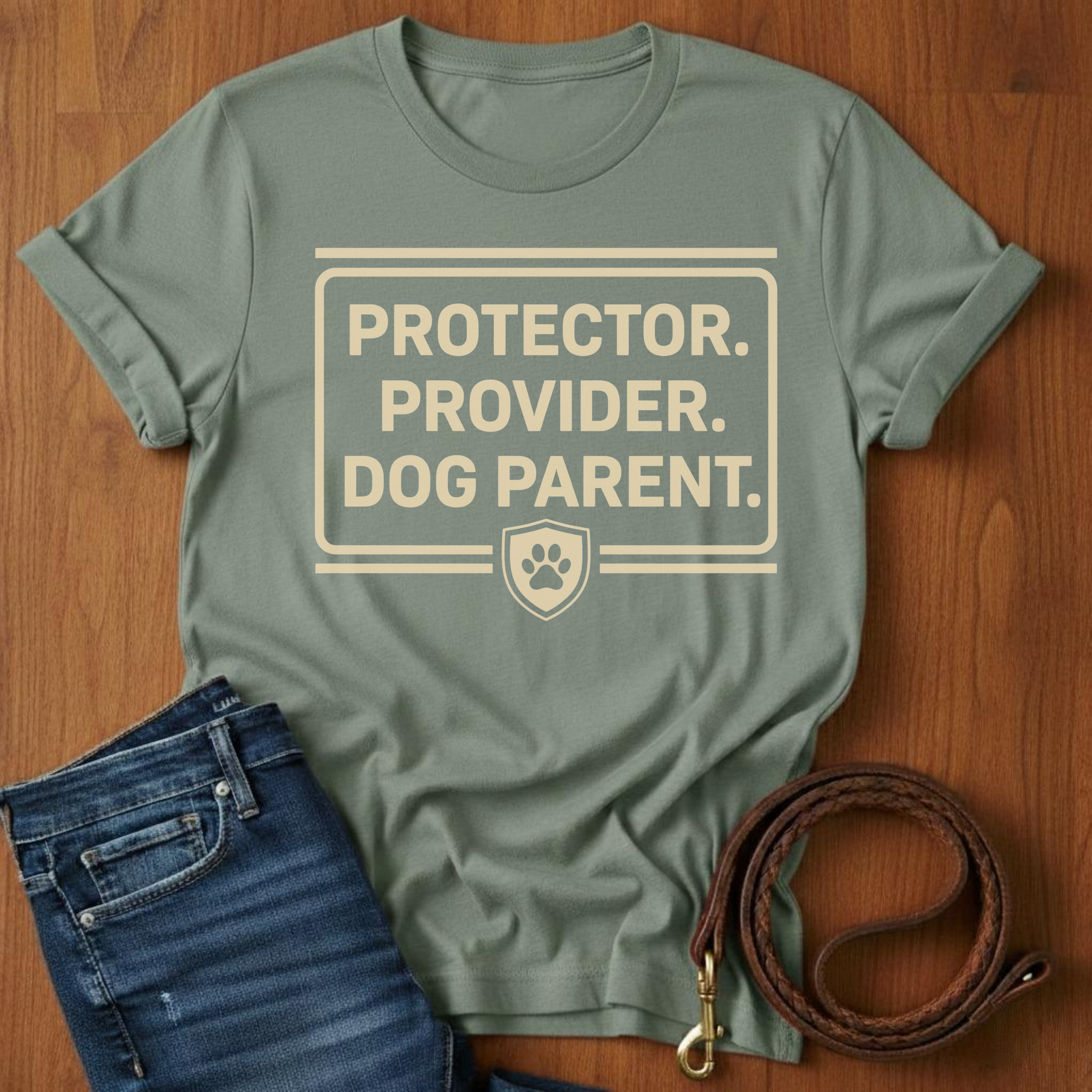 Paw Print Protector. Provider. Dog Parent T-Shirt — lifestyle shot — Always My Dog