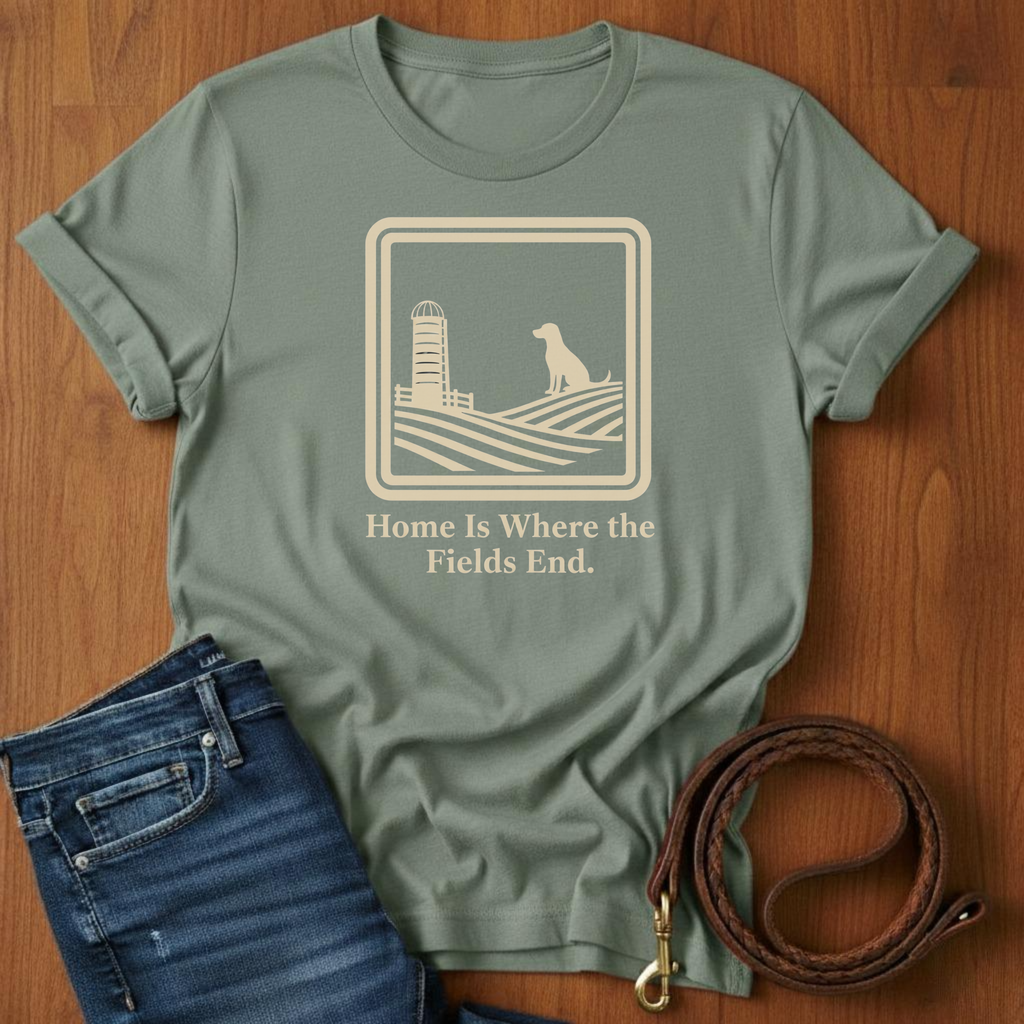 Home Is Where The Field Ends T-Shirt — lifestyle shot — Always My Dog