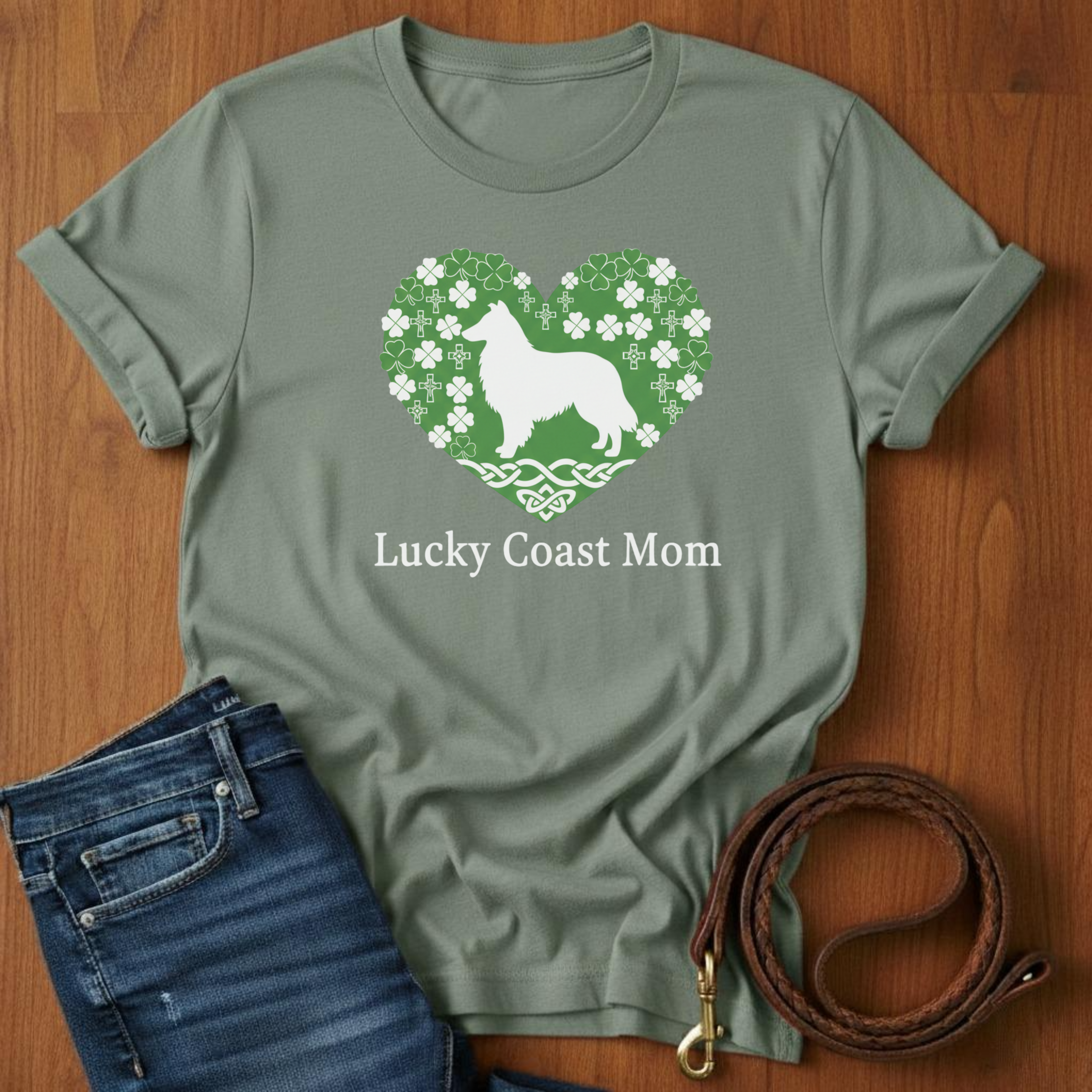 Lucky Coast Mom Sheltie T-Shirt — lifestyle shot — Always My Dog