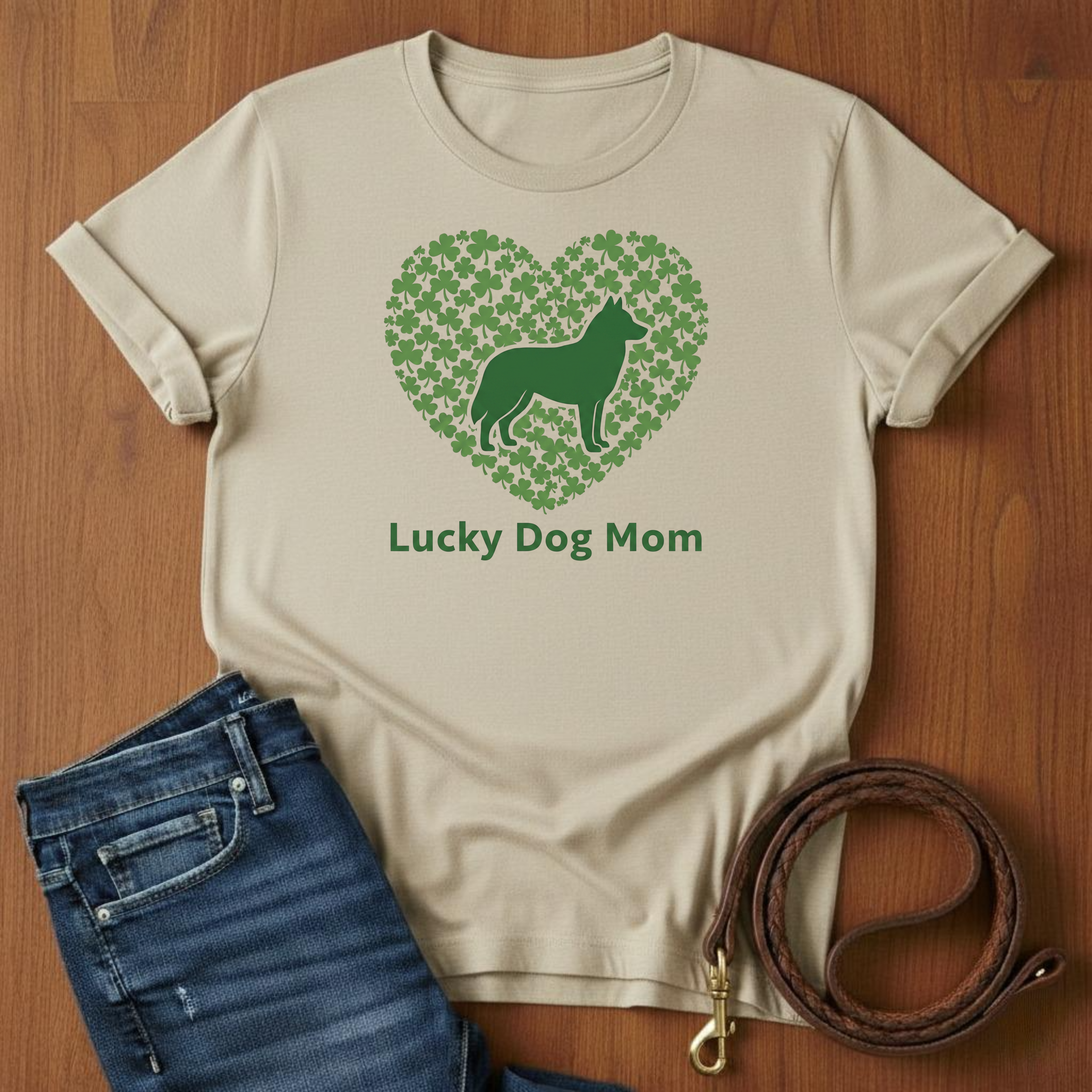 Lucky Dog Mom Sheltie T-Shirt — detail view — Always My Dog
