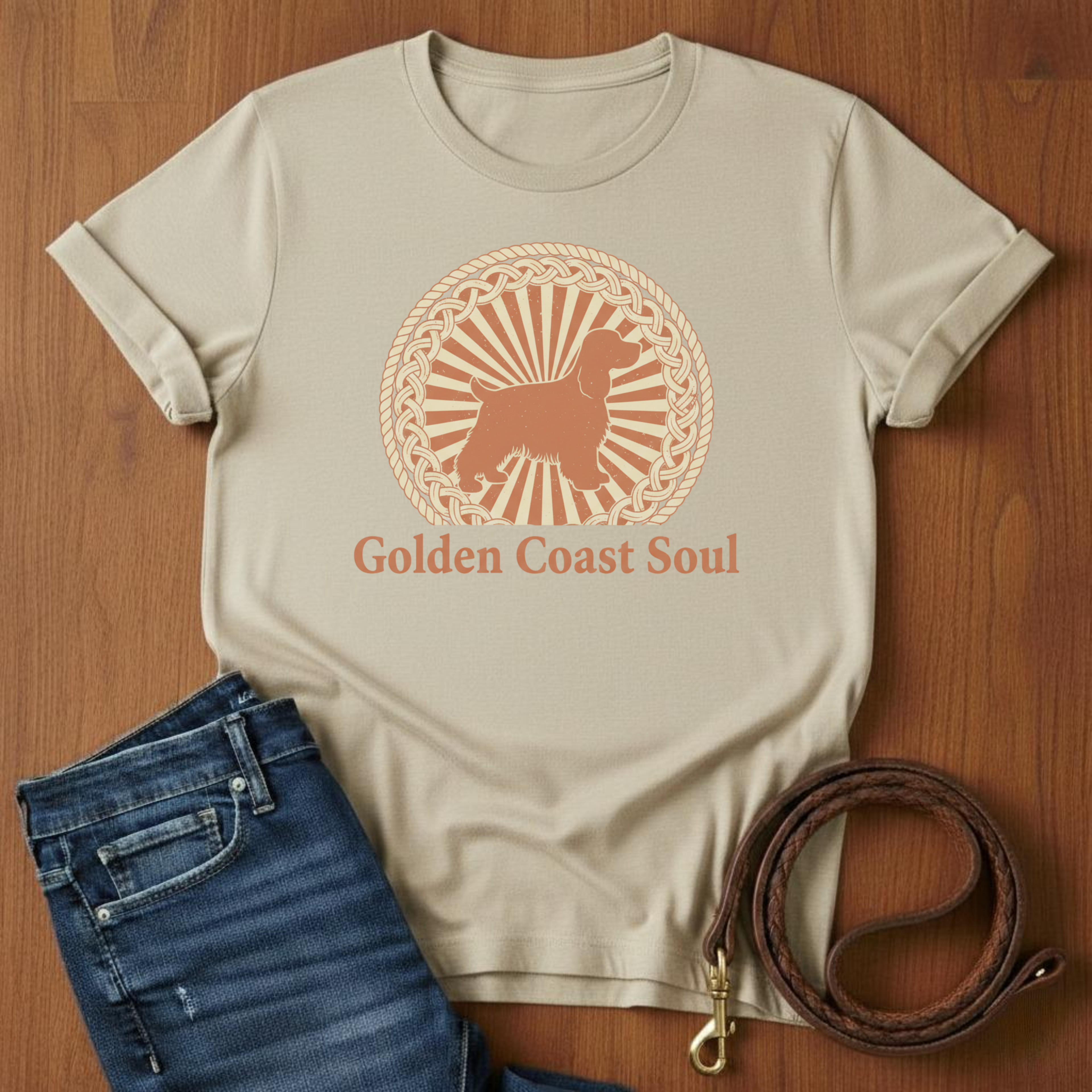 Golden Coast Soul Spaniel T-Shirt — lifestyle shot — Always My Dog