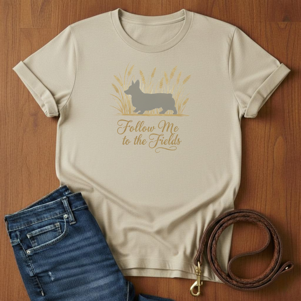 Follow Me To The Fields Corgi T-Shirt — lifestyle shot — Always My Dog