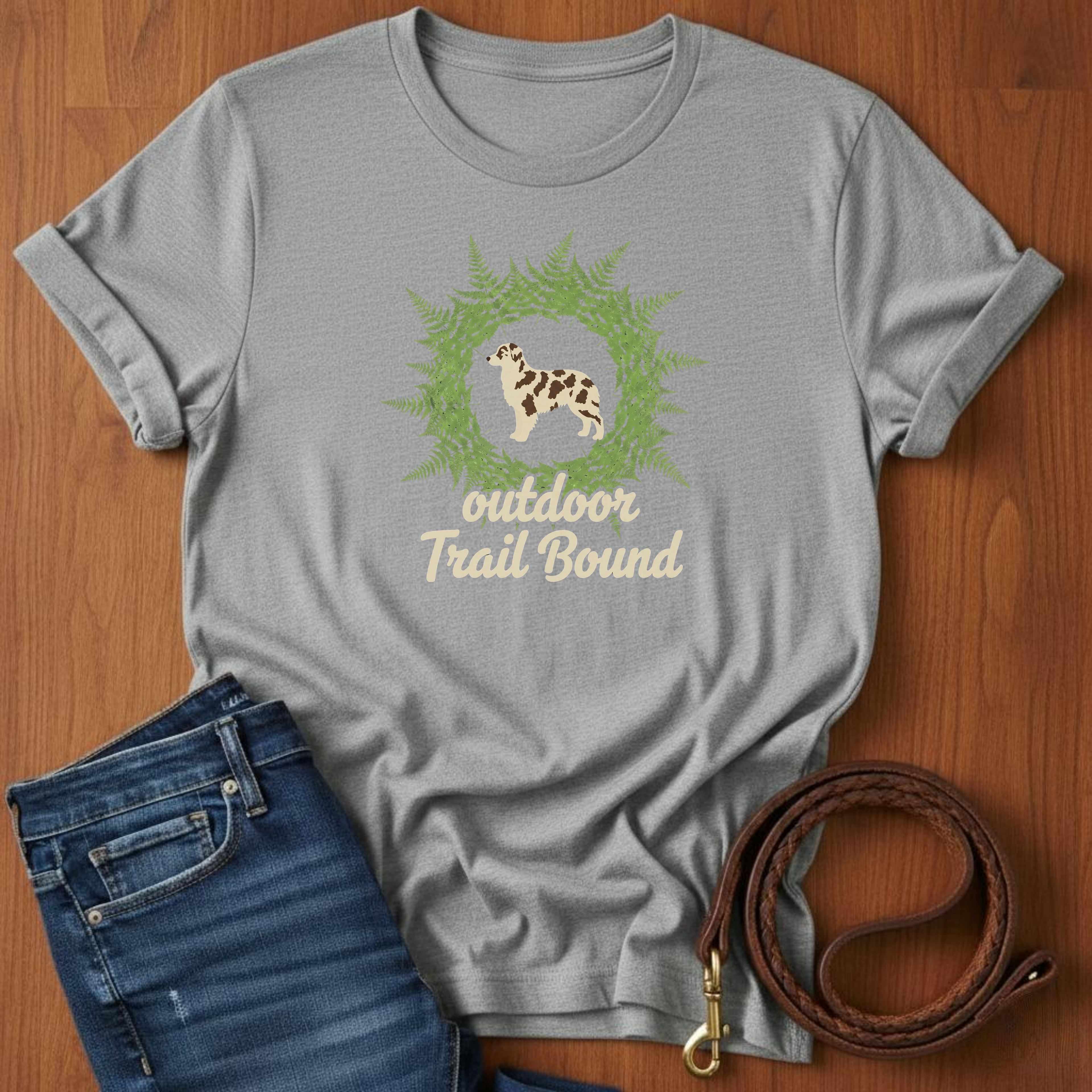 Outdoor Trail Bound Australian Shepherd T-Shirt — alternate color — Always My Dog
