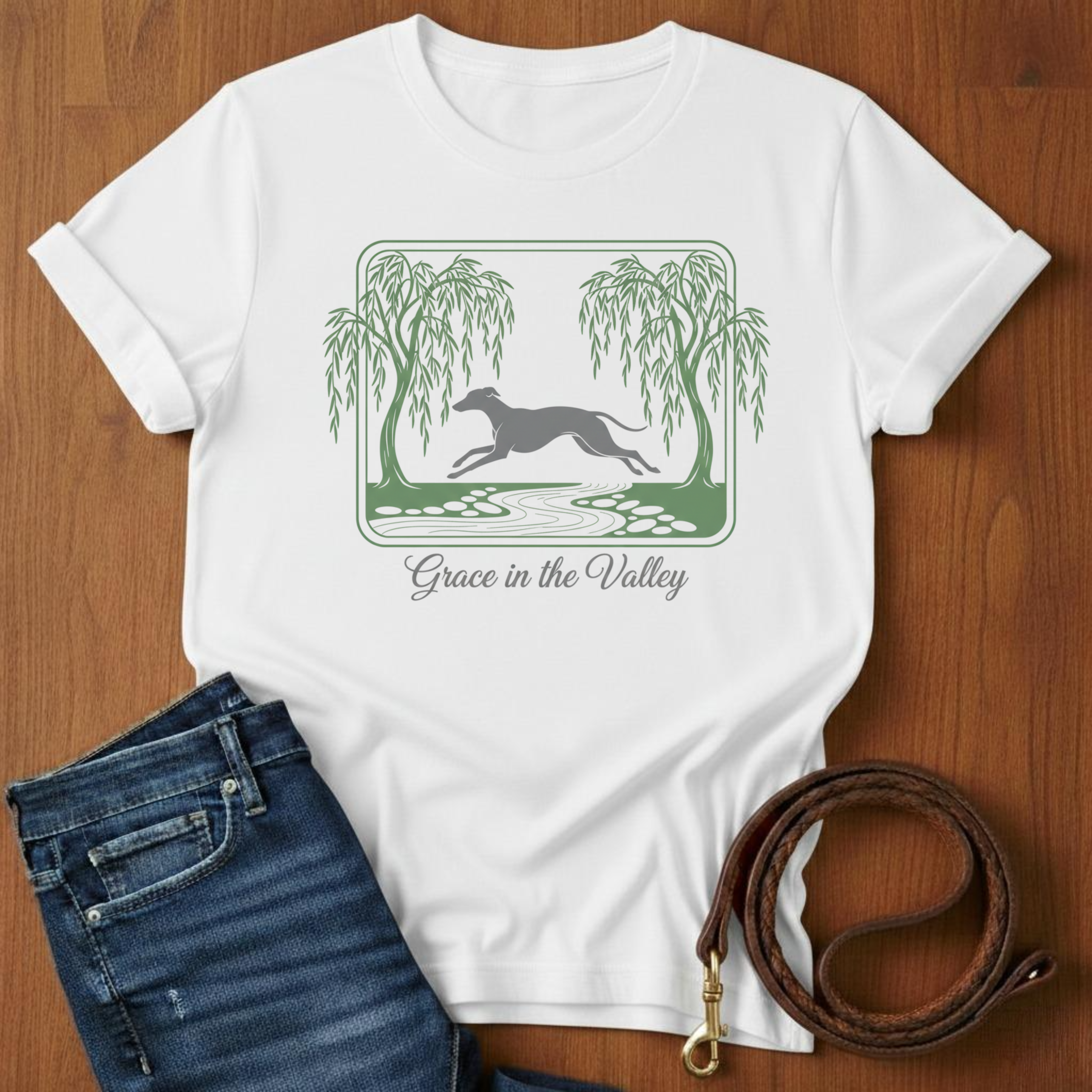 Grace in the Valley Greyhound T-Shirt — alternate color — Always My Dog