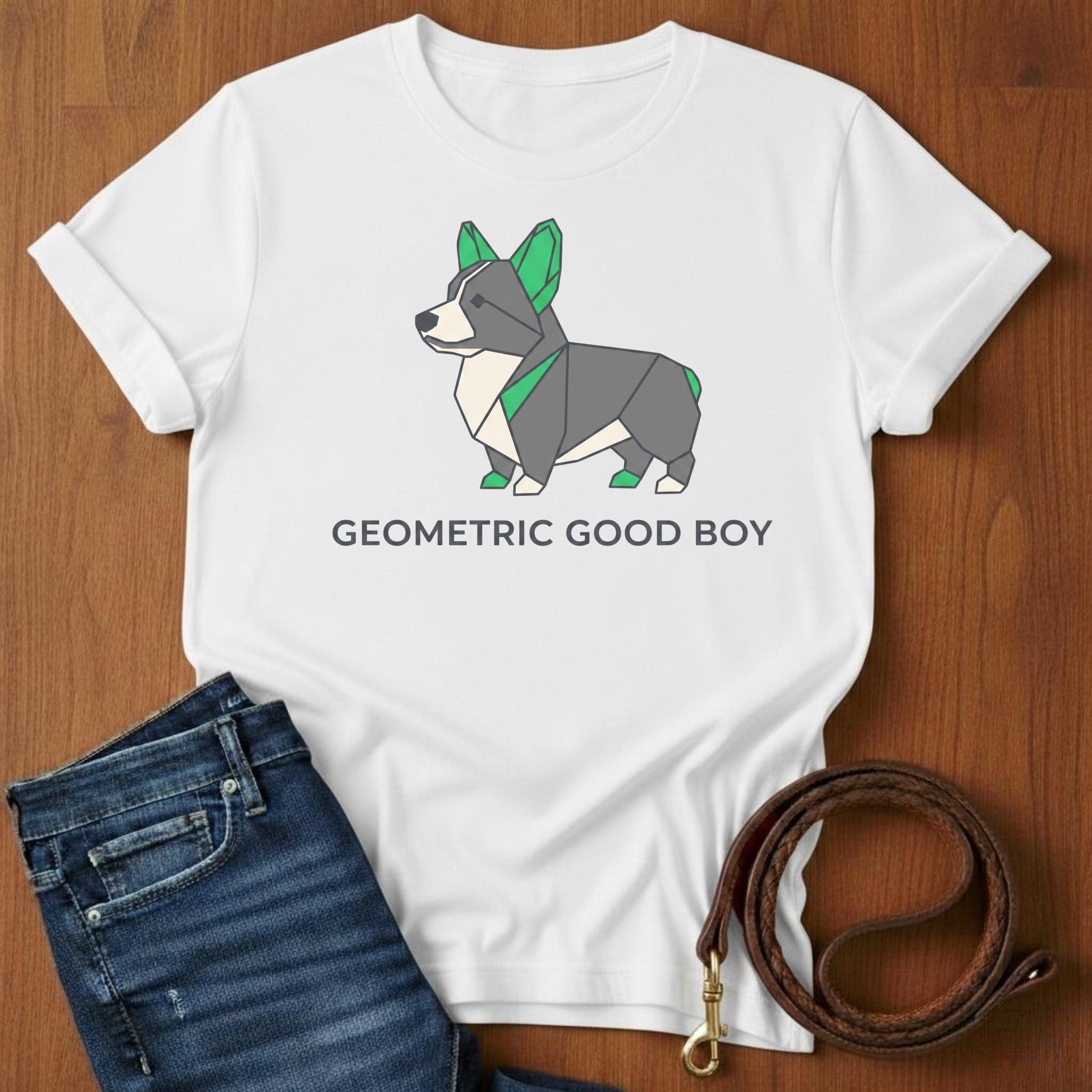 Geometric Good Boy Corgi T-Shirt — alternate color — Always My Dog