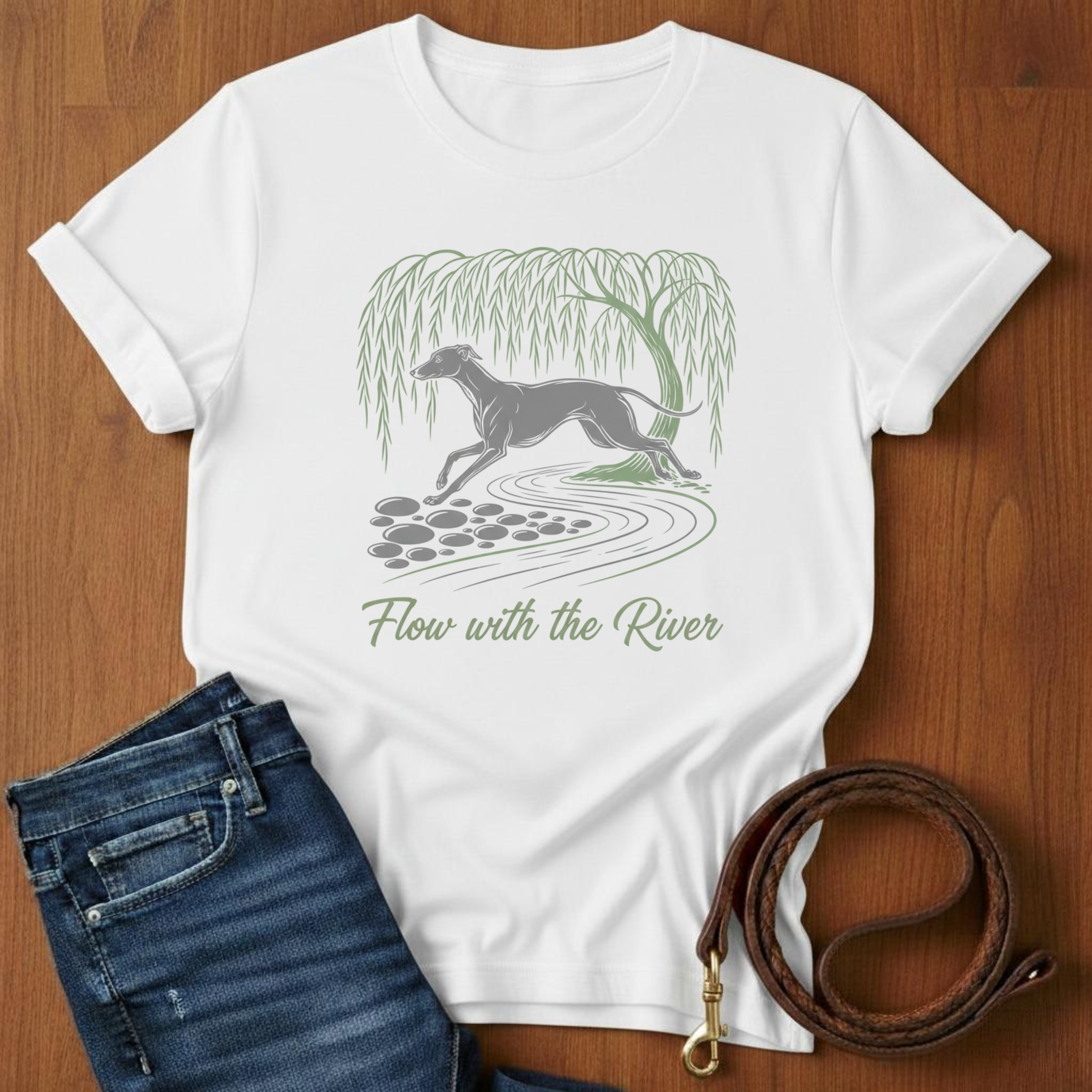 Flow With The River Greyhound T-Shirt — alternate color — Always My Dog
