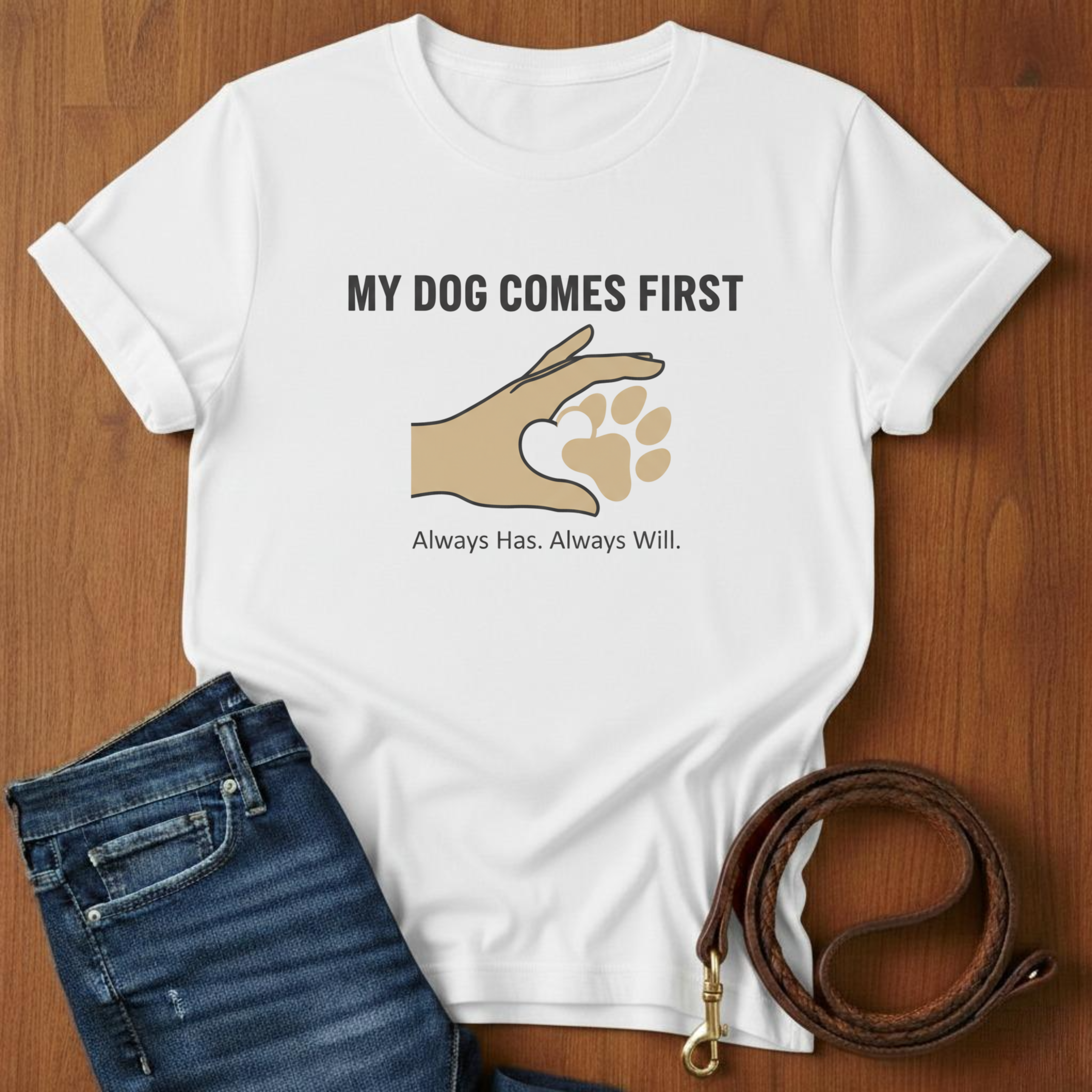 My Dog Comes First Hand Heart T-Shirt — lifestyle shot — Always My Dog