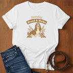 Morning Bread and Walks Basset Hound T-Shirt — lifestyle shot — Always My Dog