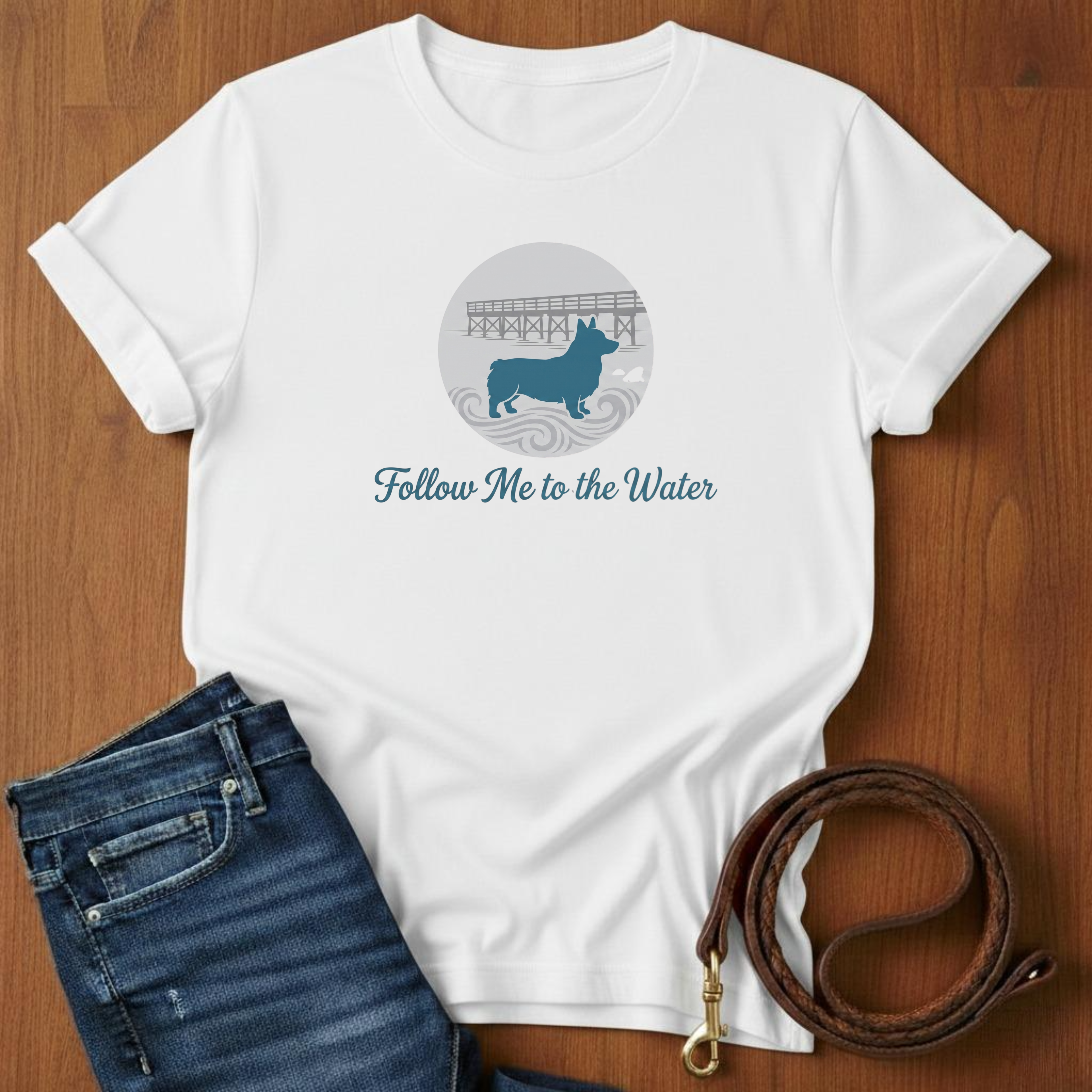 Follow Me To The Water Corgi T-Shirt — alternate color — Always My Dog