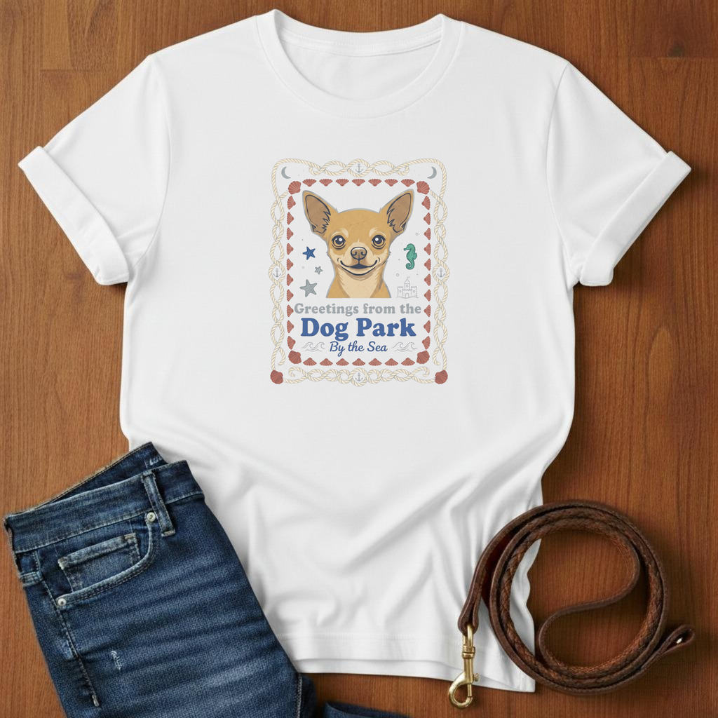 Greetings From The Dog Park By The Sea T-Shirt — alternate color — Always My Dog