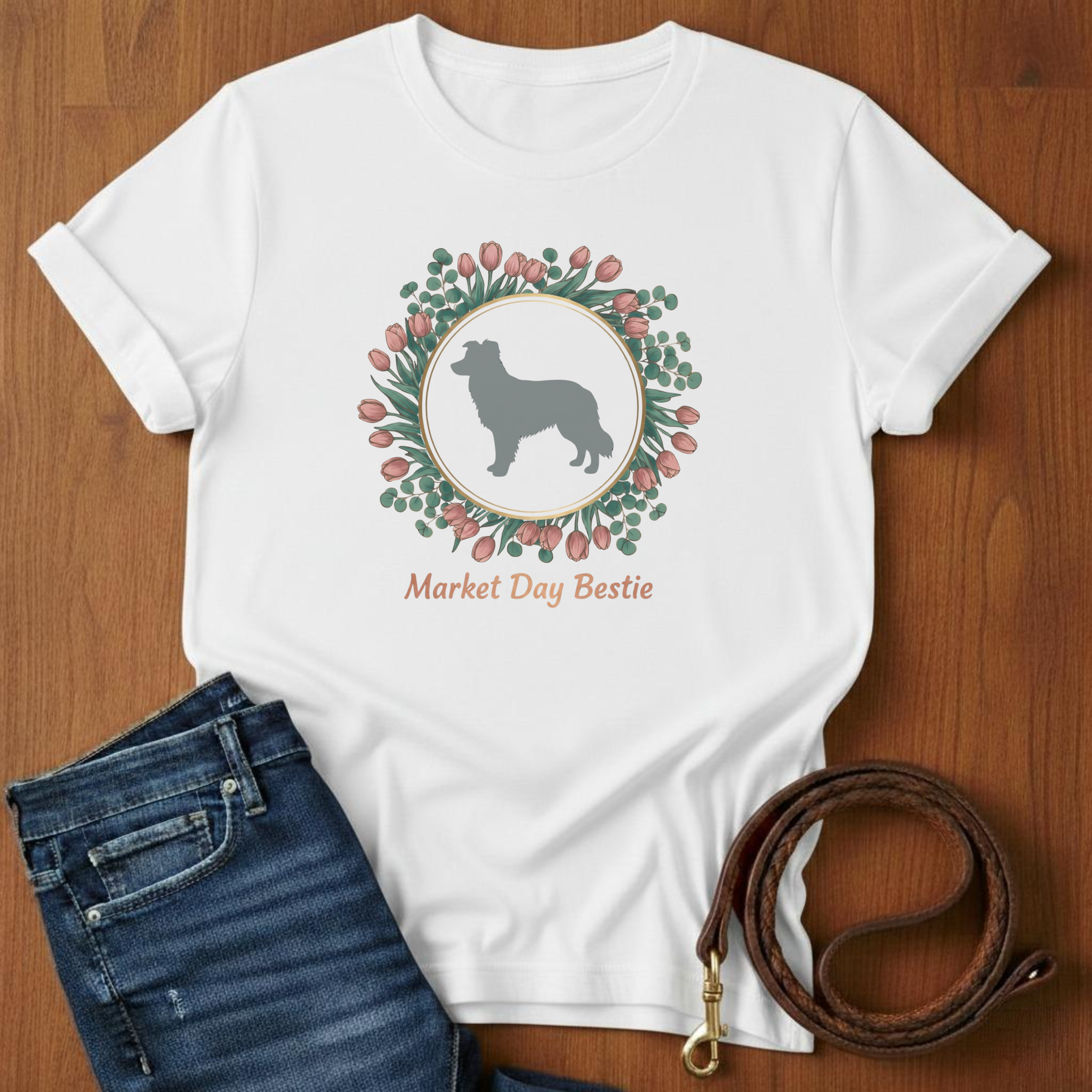 Market Day Bestie Border Collie T-Shirt — alternate color — Always My Dog