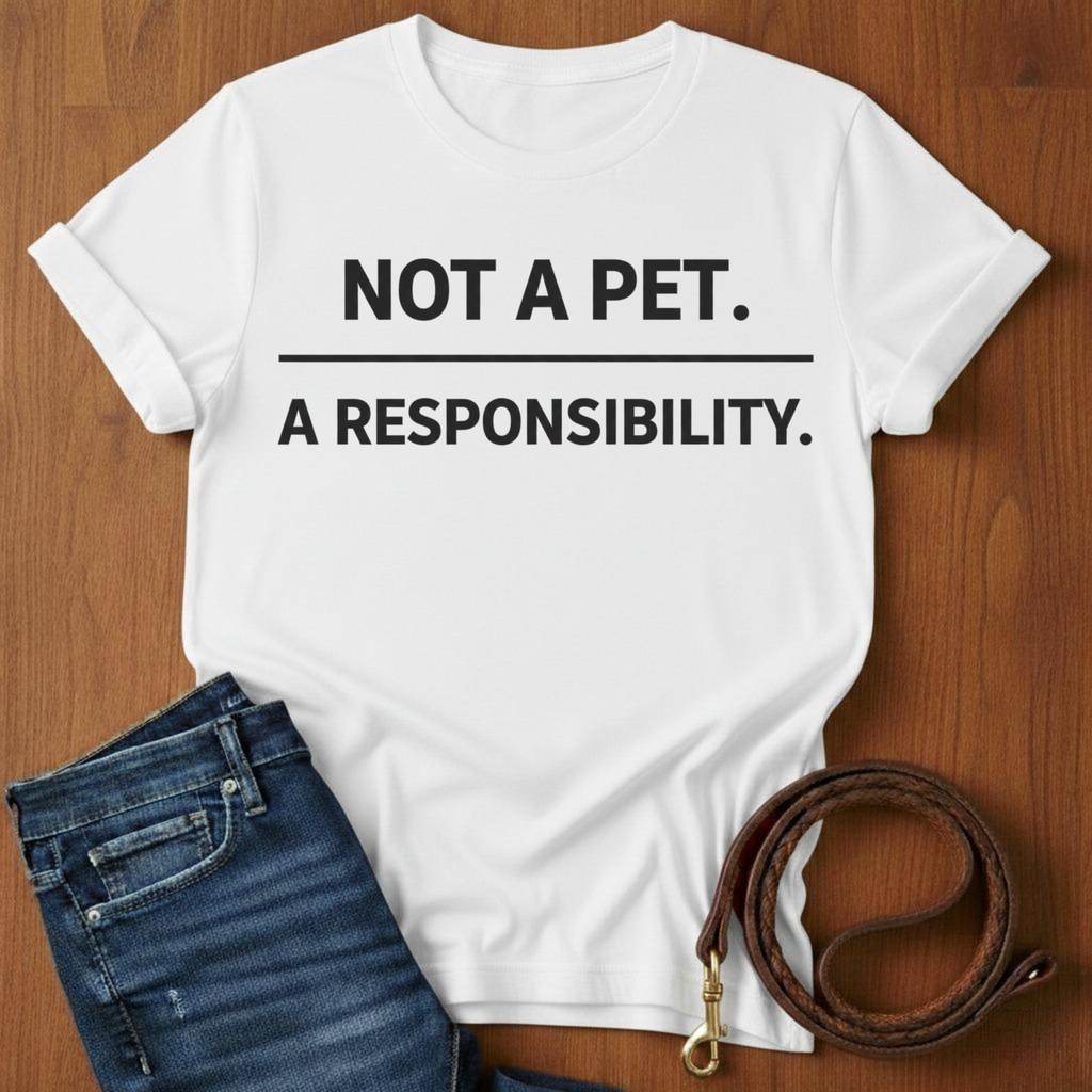 Not A Pet.  A Responsibility T-Shirt — alternate color — Always My Dog