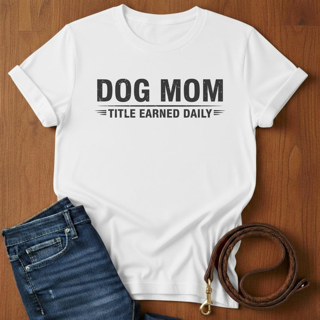 Dog Mom, Title Earned Daily T-Shirt — lifestyle shot — Always My Dog